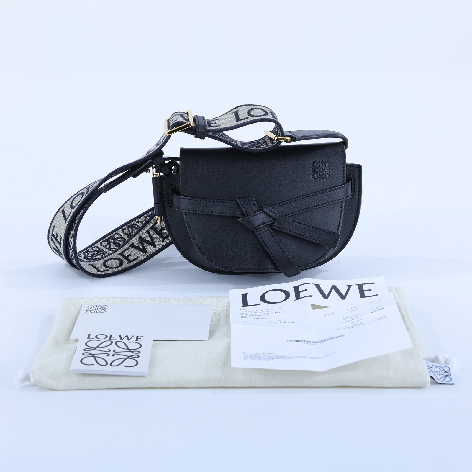 羅意威 LOEWE Mini Gate Dual bag 迷你 小牛皮 肩背包 帆布背帶 A650N46X13 黑GATE MINI 防塵袋/購買證明