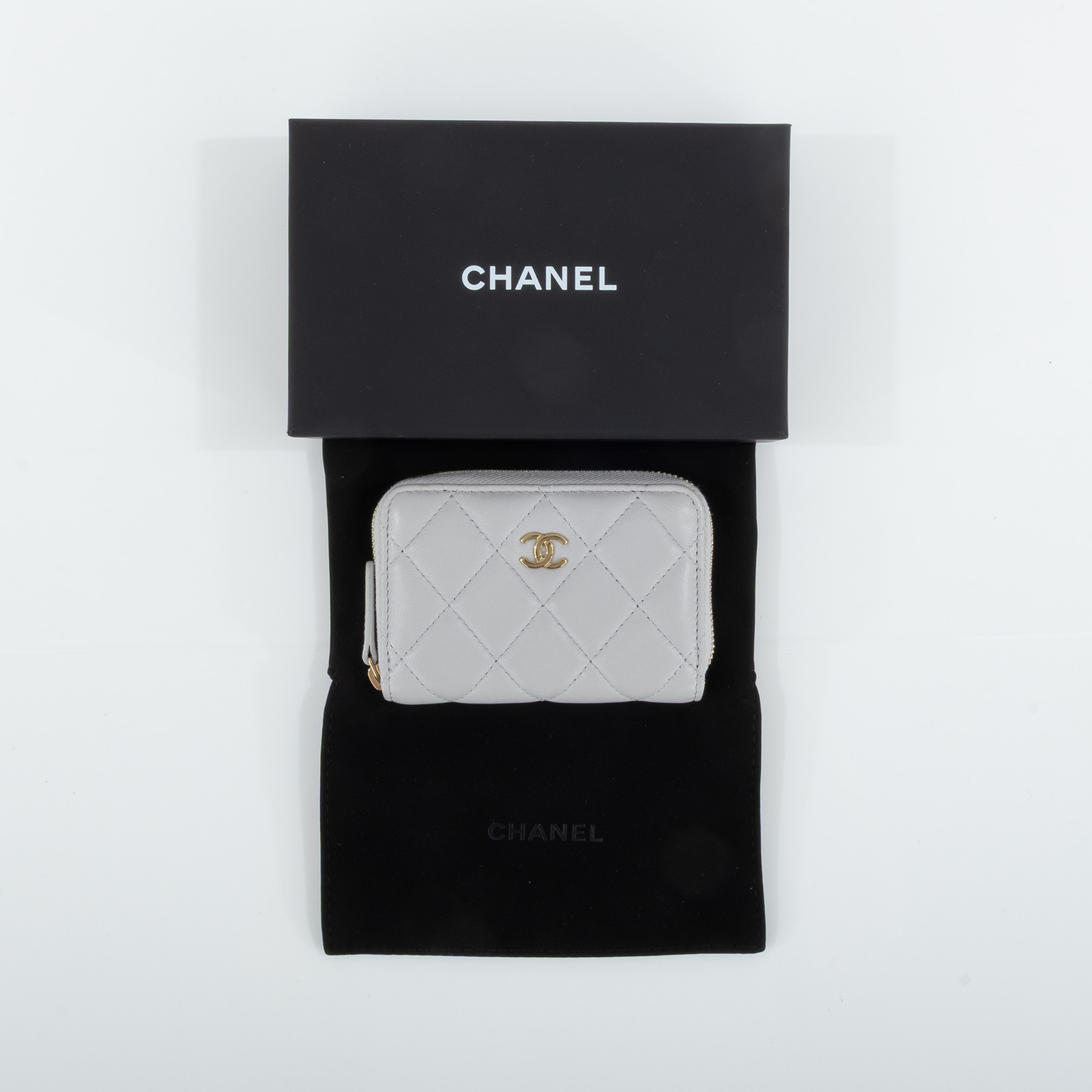 香奈兒 CHANEL 經典 拉鏈 零錢包 錢包 卡夾 AP0216 B06311 晶片款 灰羊金釦拉鍊零錢包 原廠盒子/防塵袋