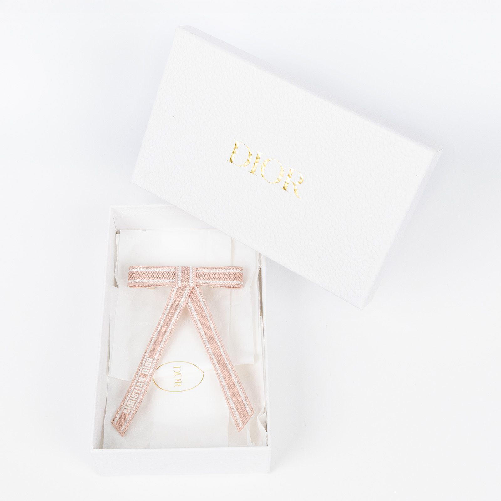 迪奧 CHRISTIAN DIOR Dior Twist 蝴蝶結 刺繡 45DTE952X130 粉蝴蝶夾髮夾 原廠盒子