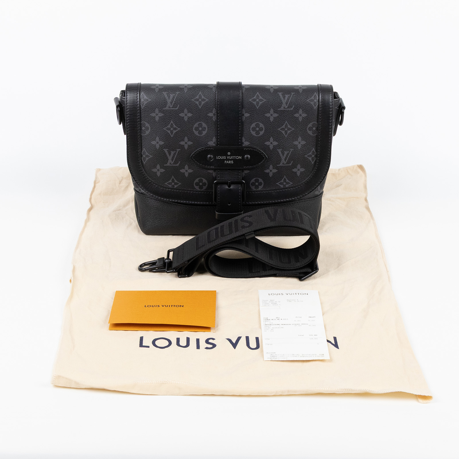 路易威登 LOUIS VUITTON Saumur 郵差包 M45911 晶片款 黑老花SAUMUR郵差包 防塵袋/背帶/購買證明