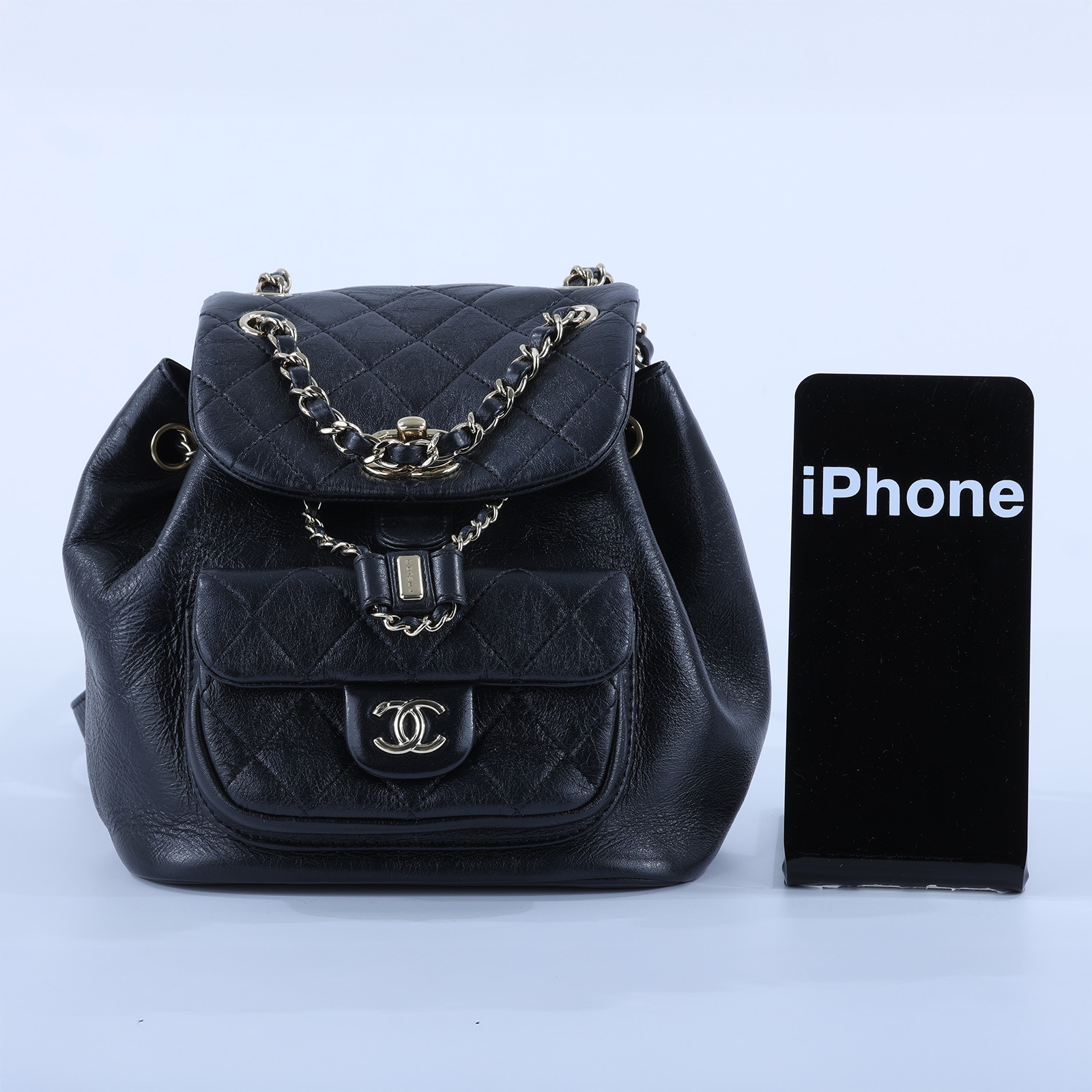 香奈兒 CHANEL Duma 經典 CC Logo 菱格紋 迷你 雙肩 後背包 AS2908 晶片款 黑油蠟DUMA MINI後背包 原廠盒子/防塵袋
