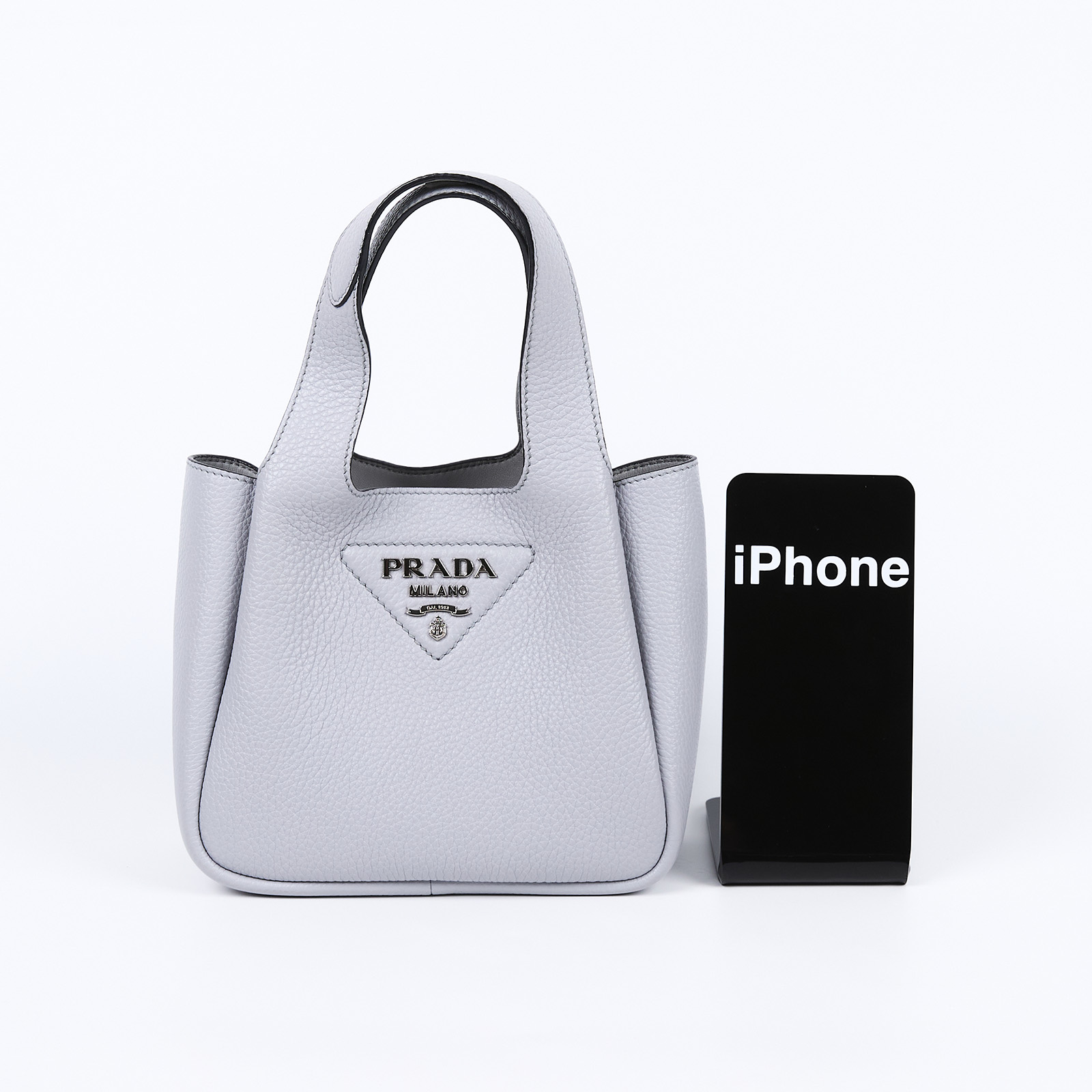 普拉達 PRADA 皮革迷你手袋 1BA349_2DKV 灰手提包 原廠盒子/防塵袋