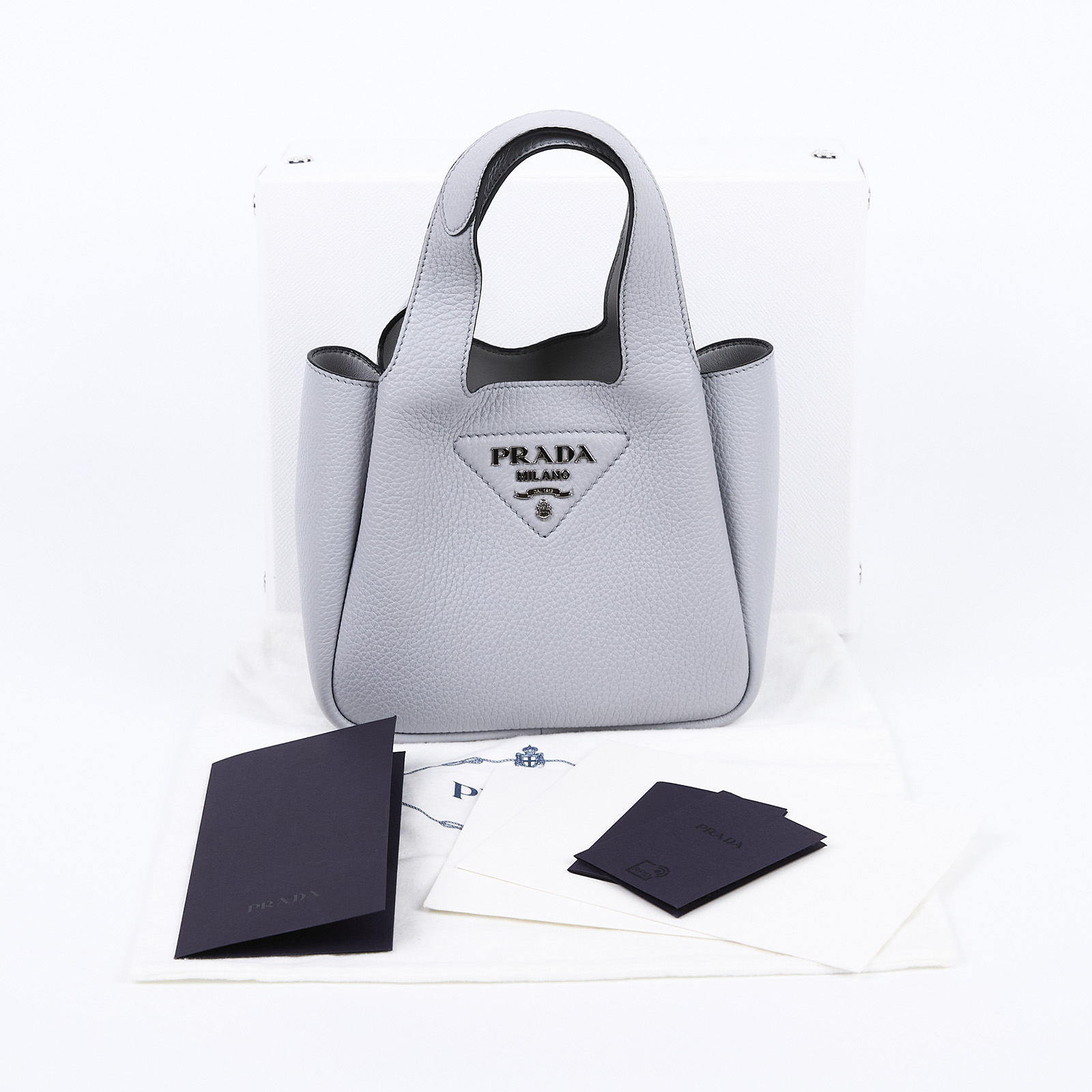 普拉達 PRADA 皮革迷你手袋 1BA349_2DKV 灰手提包 原廠盒子/防塵袋