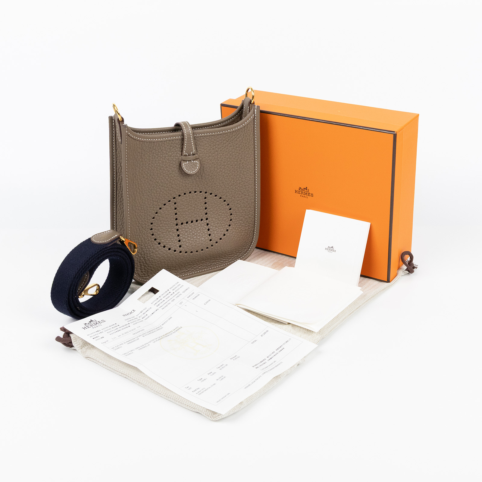 愛馬仕 Hermès Evelyne 16 Amazone bag 伊芙琳包 大象灰 深藍 金色五金 H069426CCBF K刻  原廠盒子/防塵袋/購買證明