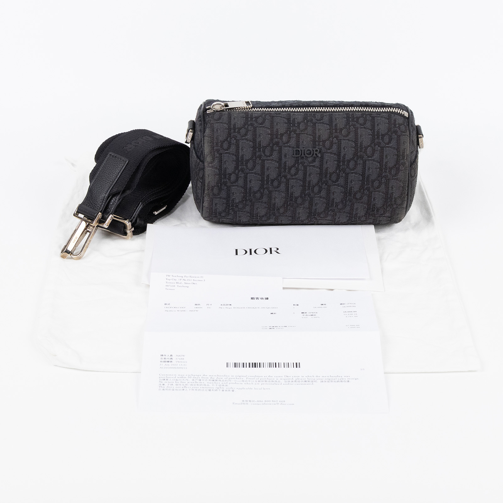 迪奧 CHRISTIAN DIOR Roller Bag 斜背包滾筒包 1ROPO061YKY 黑老花圓筒包 防塵袋/購買證明/背帶