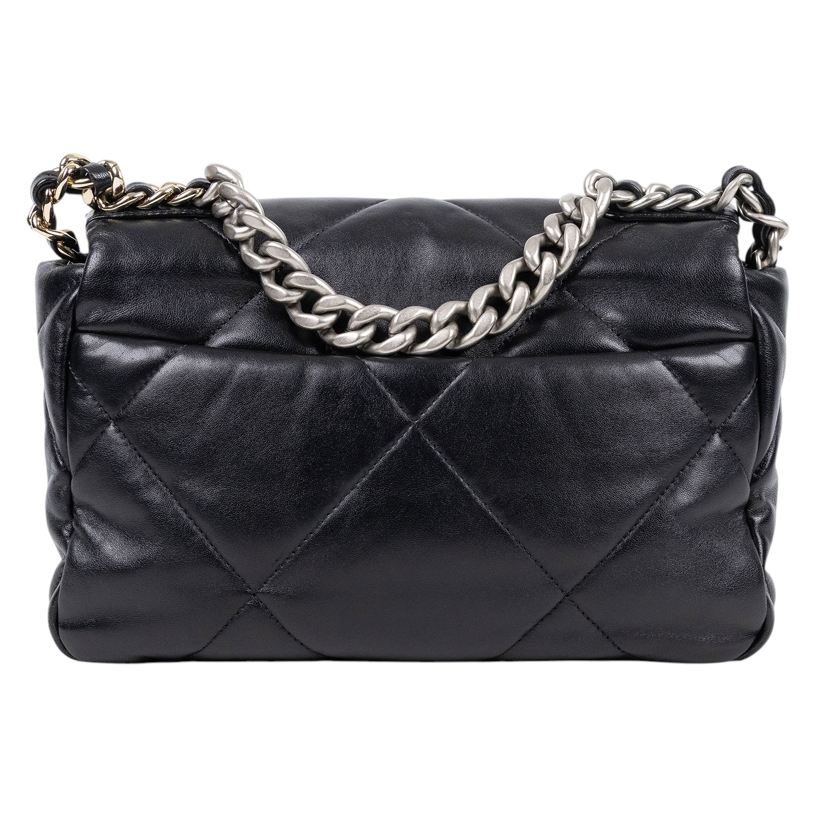 香奈兒 CHANEL 19 口蓋包 菱格紋 金銀鍊帶 手提 肩背包 AS1160 B07327 黑銀19包 26CM 防塵袋/原廠盒子/購買證明