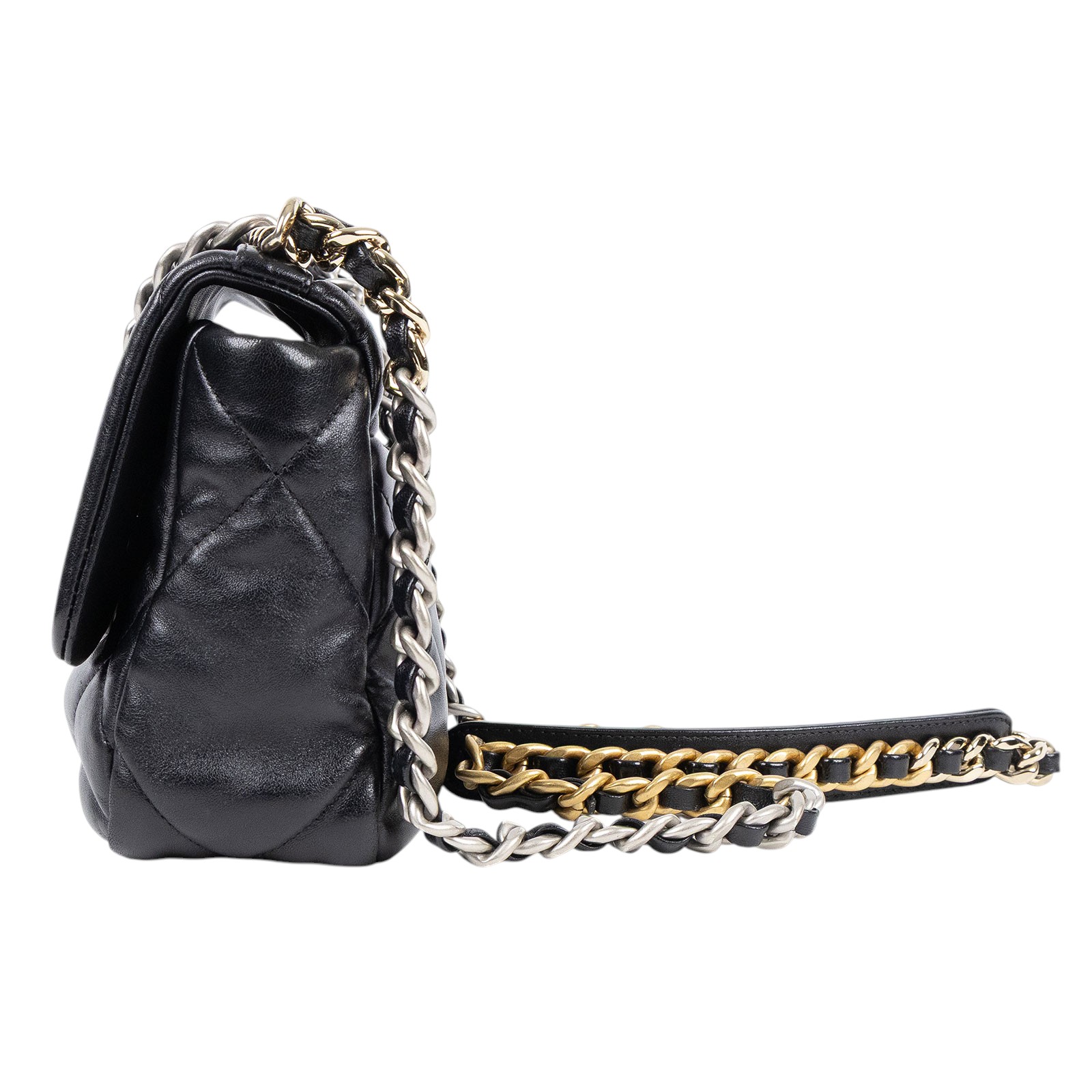 香奈兒 CHANEL 19 口蓋包 菱格紋 金銀鍊帶 手提 肩背包 AS1160 B07327 黑銀19包 26CM 防塵袋/原廠盒子/購買證明