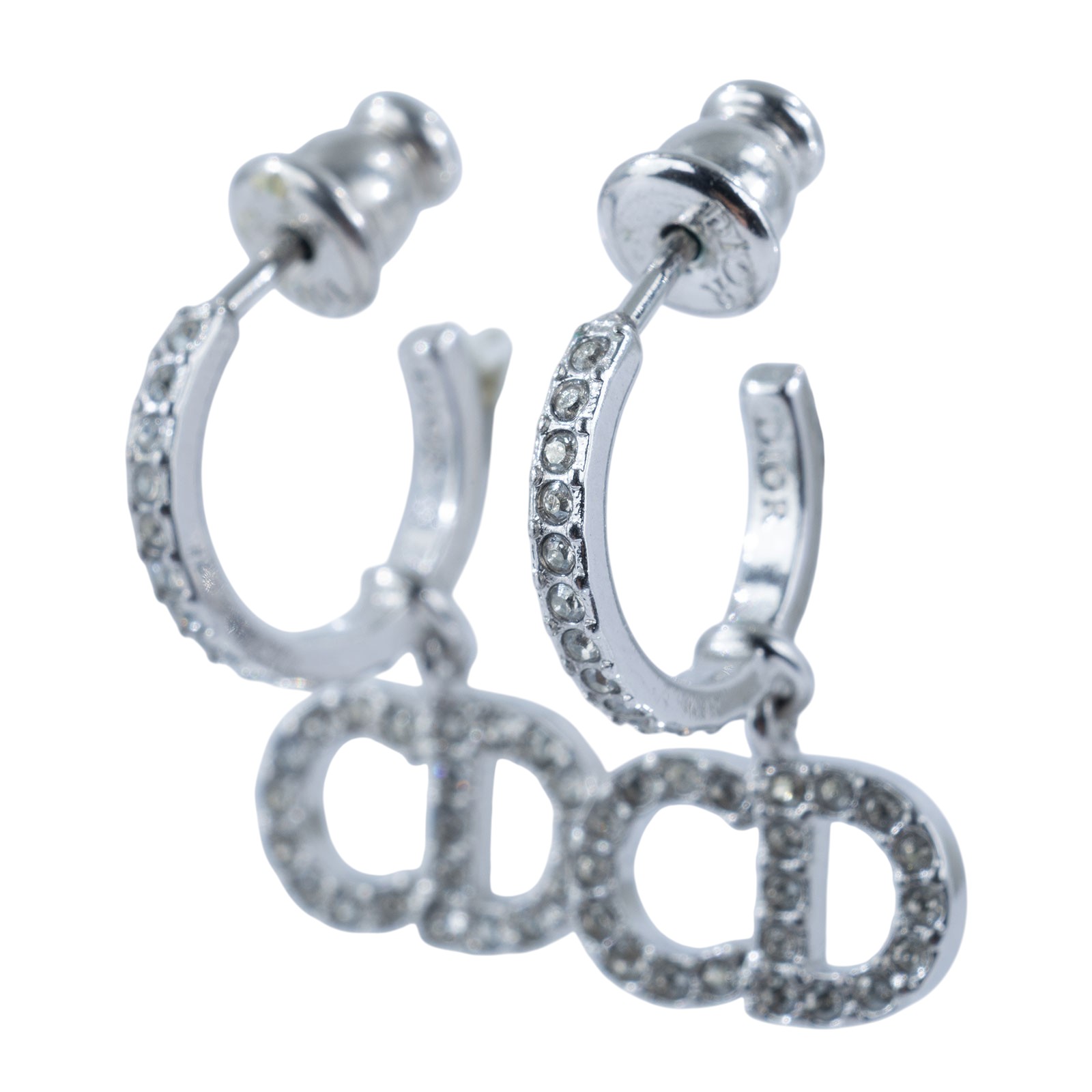 迪奧 CHRISTIAN DIOR Clair D Lune 耳釘 銀色 E1740CDLCY_D13S 垂墜CD水鑽耳環 防塵袋