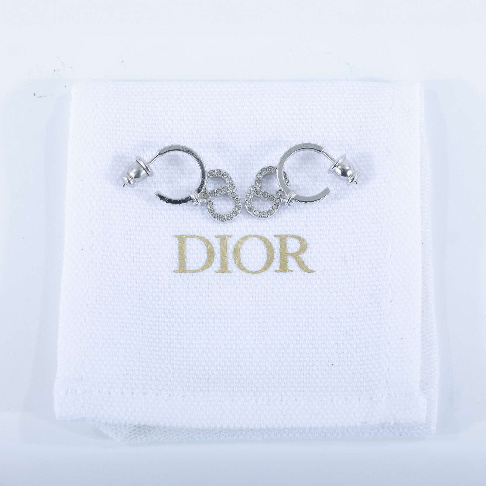 迪奧 CHRISTIAN DIOR Clair D Lune 耳釘 銀色 E1740CDLCY_D13S 垂墜CD水鑽耳環 防塵袋