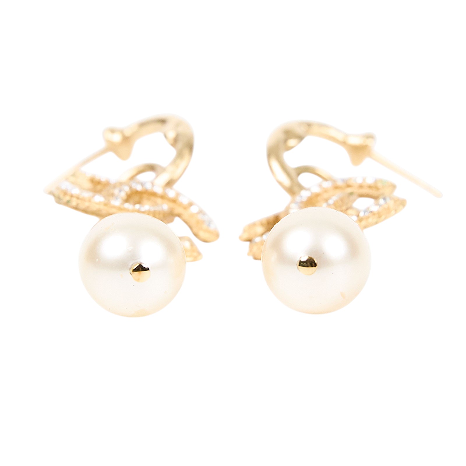 香奈兒 CHANEL 耳釘 A20P 珍珠垂墜雙C耳環 原廠盒子/防塵袋