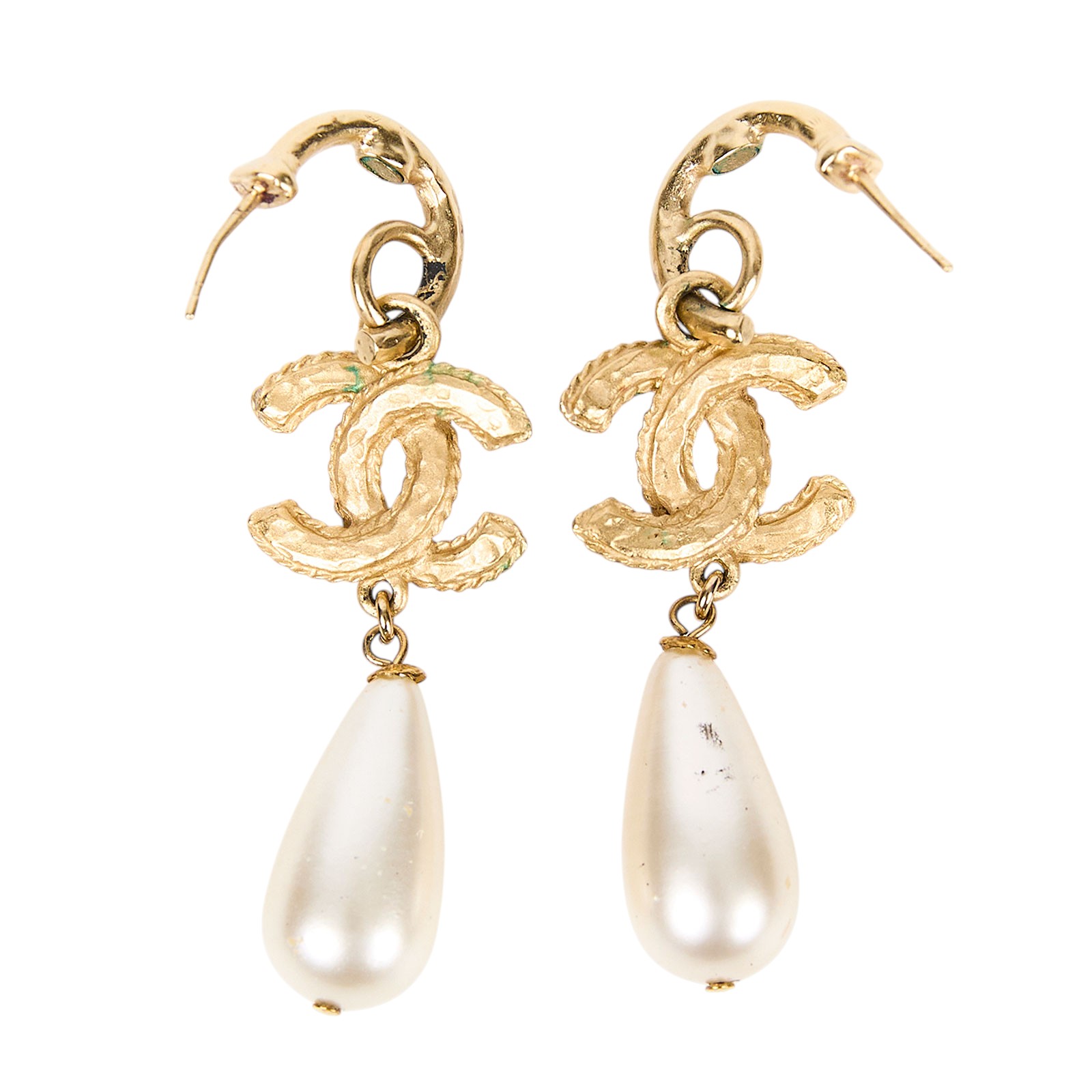 香奈兒 CHANEL 耳釘 A20P 珍珠垂墜雙C耳環 原廠盒子/防塵袋