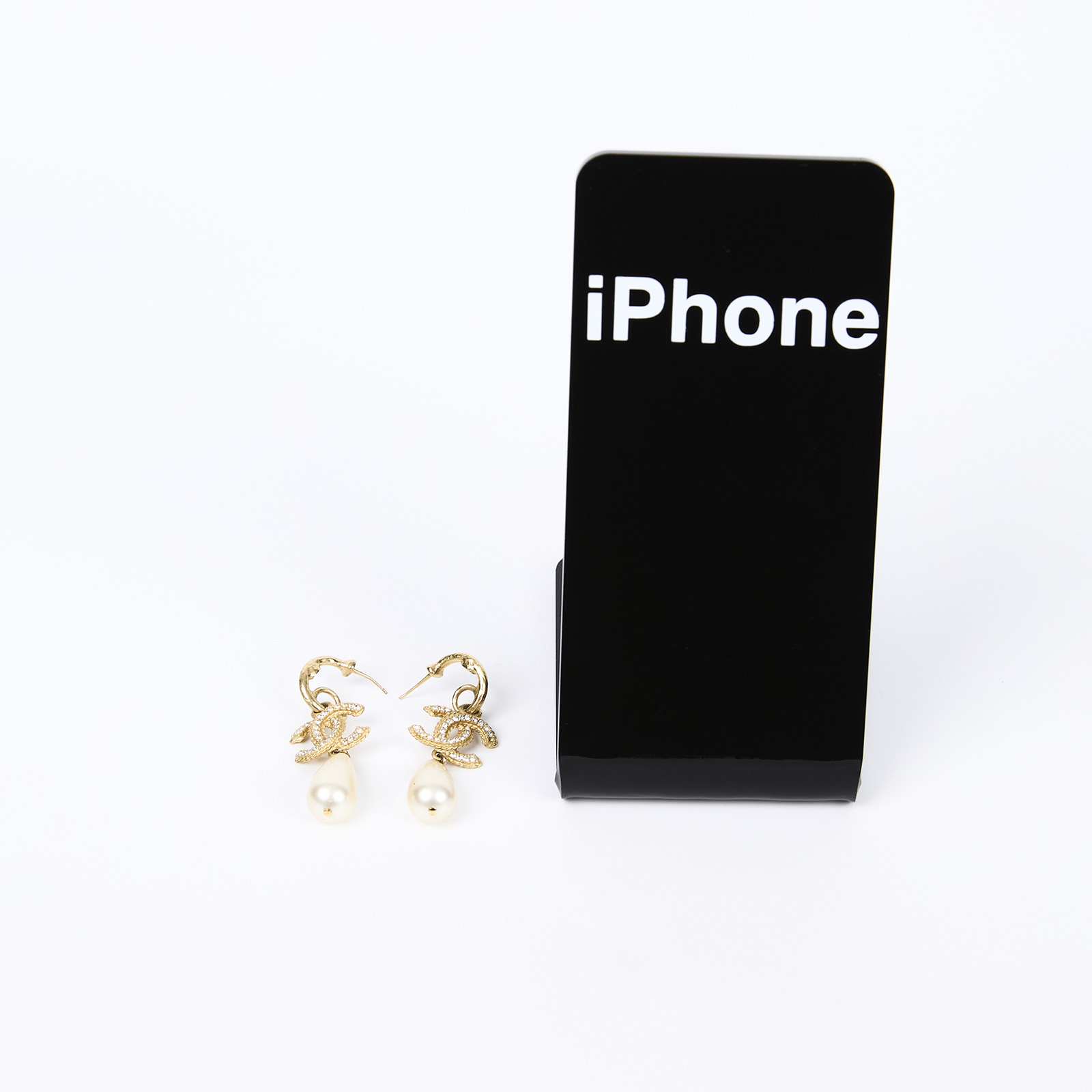 香奈兒 CHANEL 耳釘 A20P 珍珠垂墜雙C耳環 原廠盒子/防塵袋