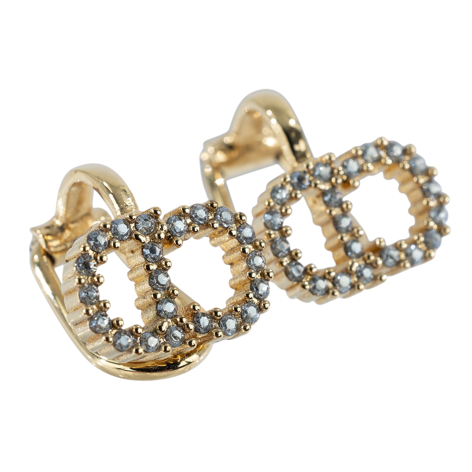 迪奧 CHRISTIAN DIOR Petit CD 夾式耳環 金色  水鑽CD夾式耳環 原廠盒子/防塵袋