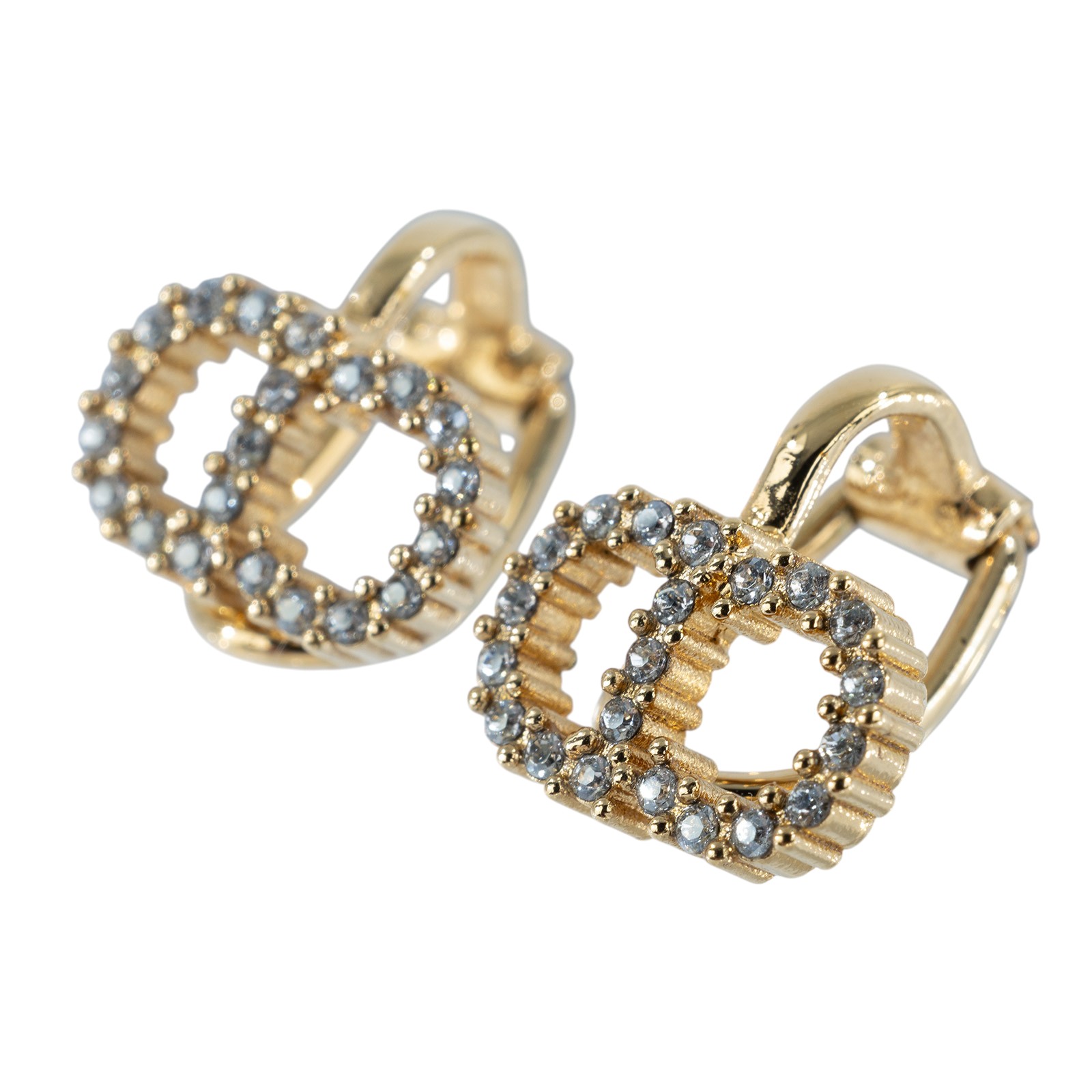 迪奧 CHRISTIAN DIOR Petit CD 夾式耳環 金色  水鑽CD夾式耳環 原廠盒子/防塵袋