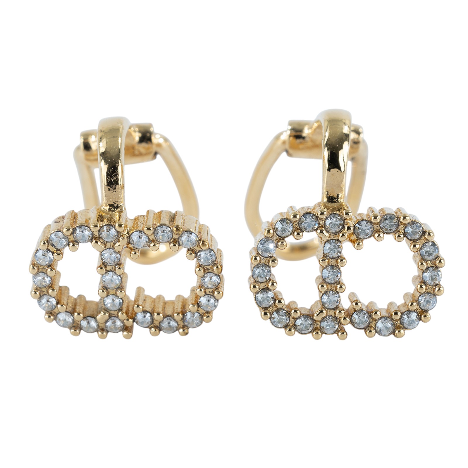 迪奧 CHRISTIAN DIOR Petit CD 夾式耳環 金色  水鑽CD夾式耳環 原廠盒子/防塵袋