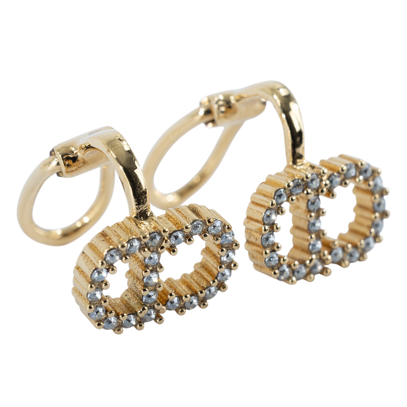 迪奧 CHRISTIAN DIOR Petit CD 夾式耳環 金色  水鑽CD夾式耳環 原廠盒子/防塵袋