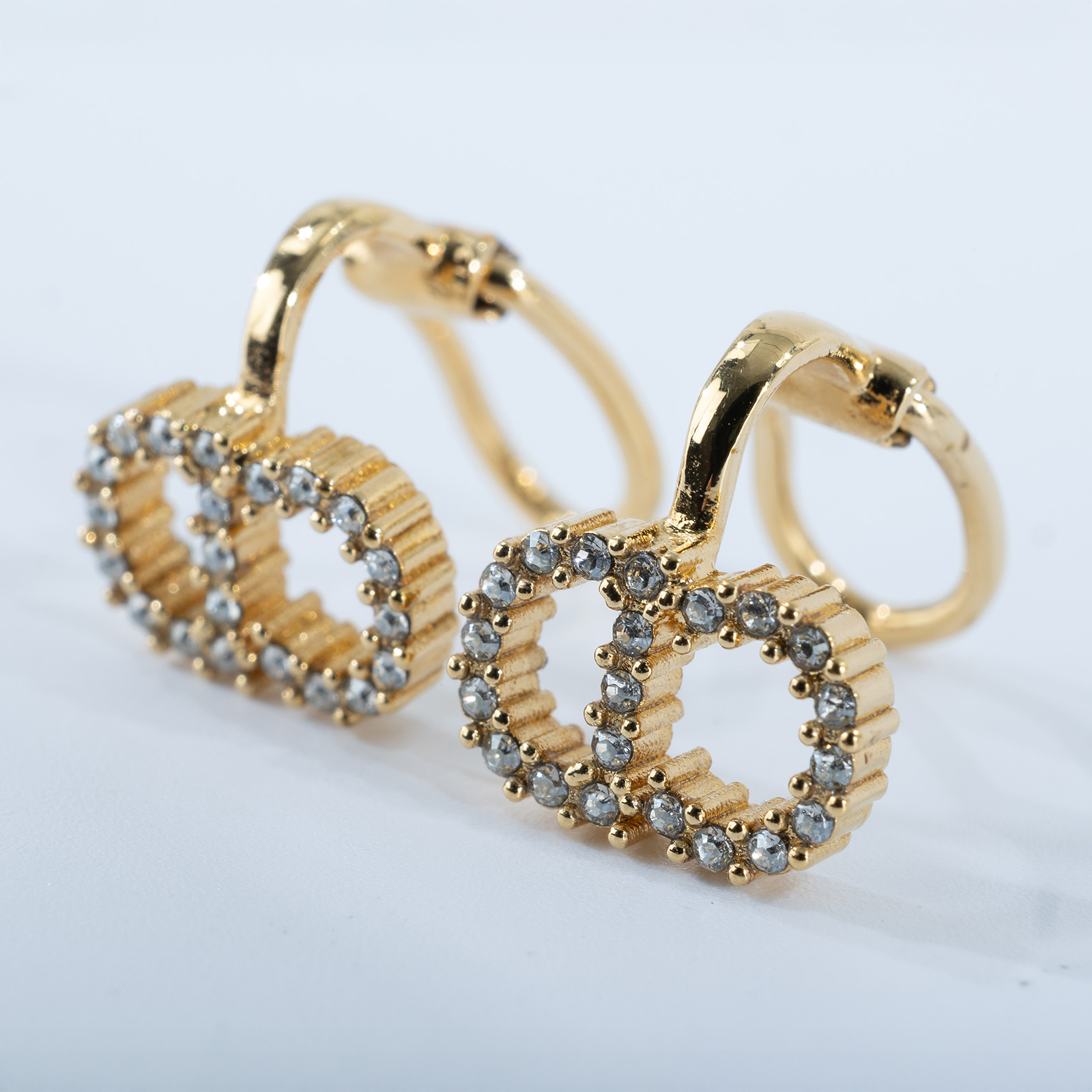 迪奧 CHRISTIAN DIOR Petit CD 夾式耳環 金色  水鑽CD夾式耳環 原廠盒子/防塵袋