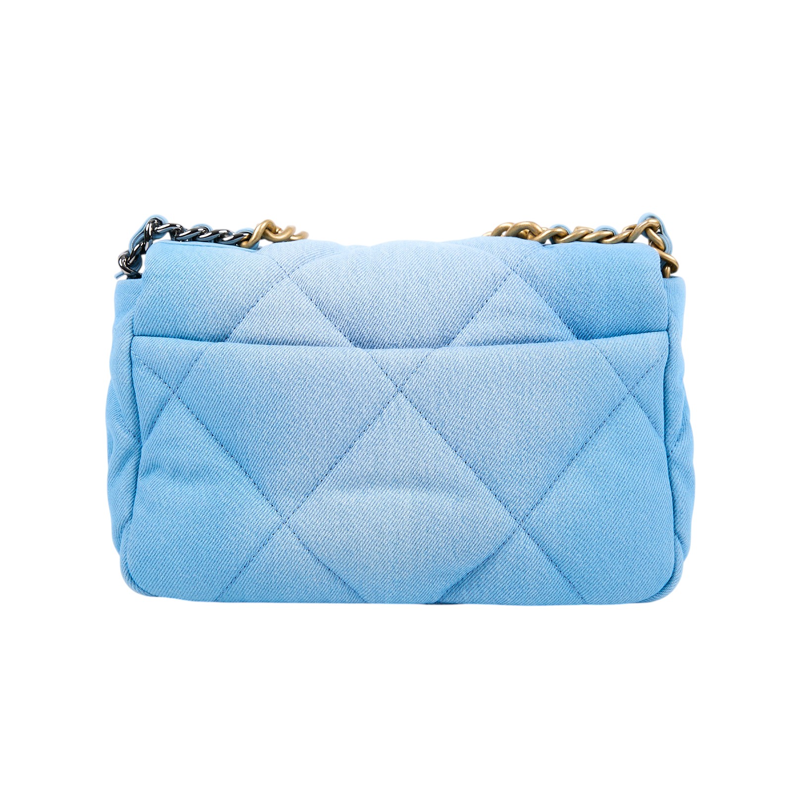 香奈兒 CHANEL 19 口蓋包 菱格紋 金銀鍊帶 手提 肩背包 AS1160 B15082 淺藍牛仔19 26CM 原廠盒子/防塵袋/購買證明