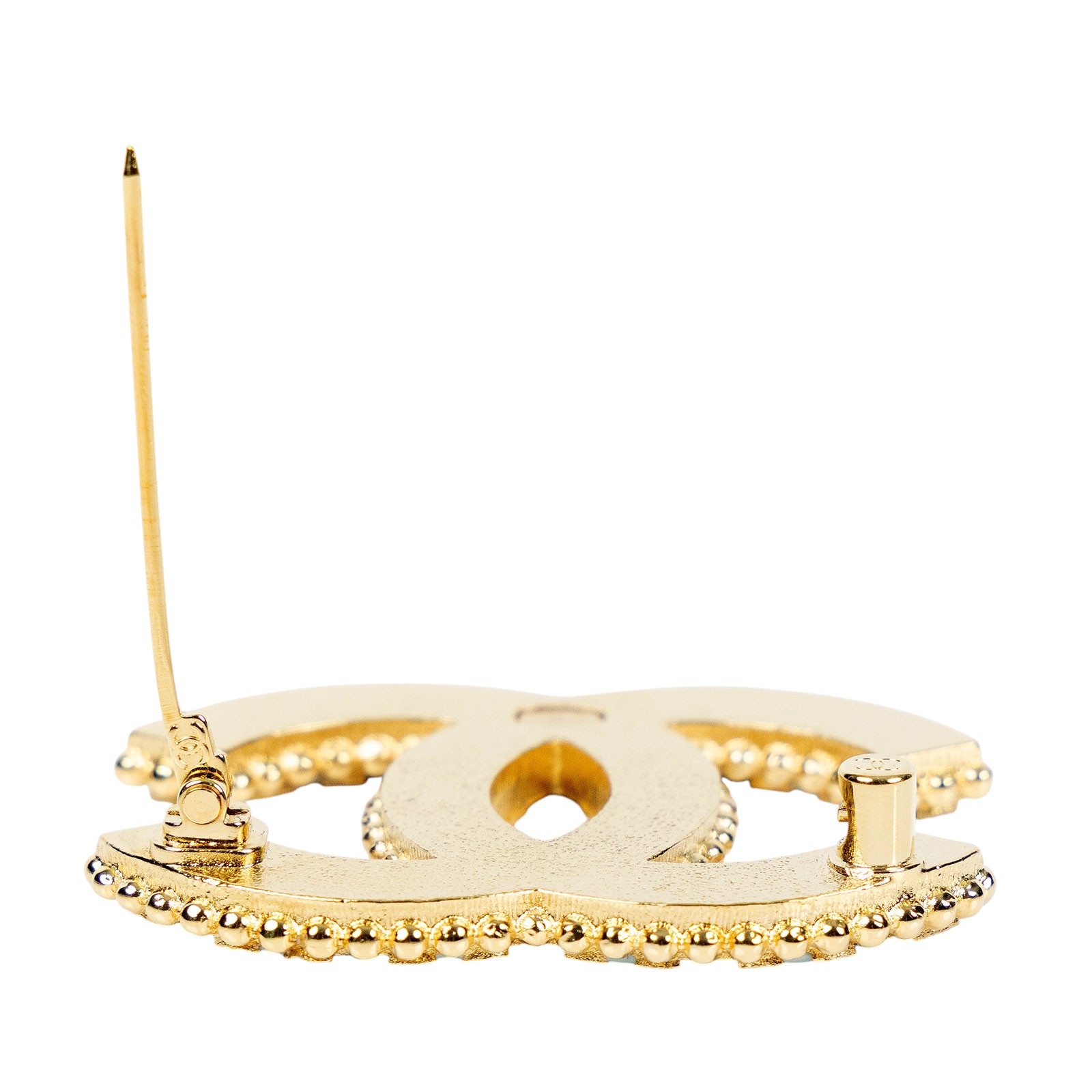 香奈兒 CHANEL 胸針 飾品 A24P 藍金直條紋雙C胸針 原廠盒子