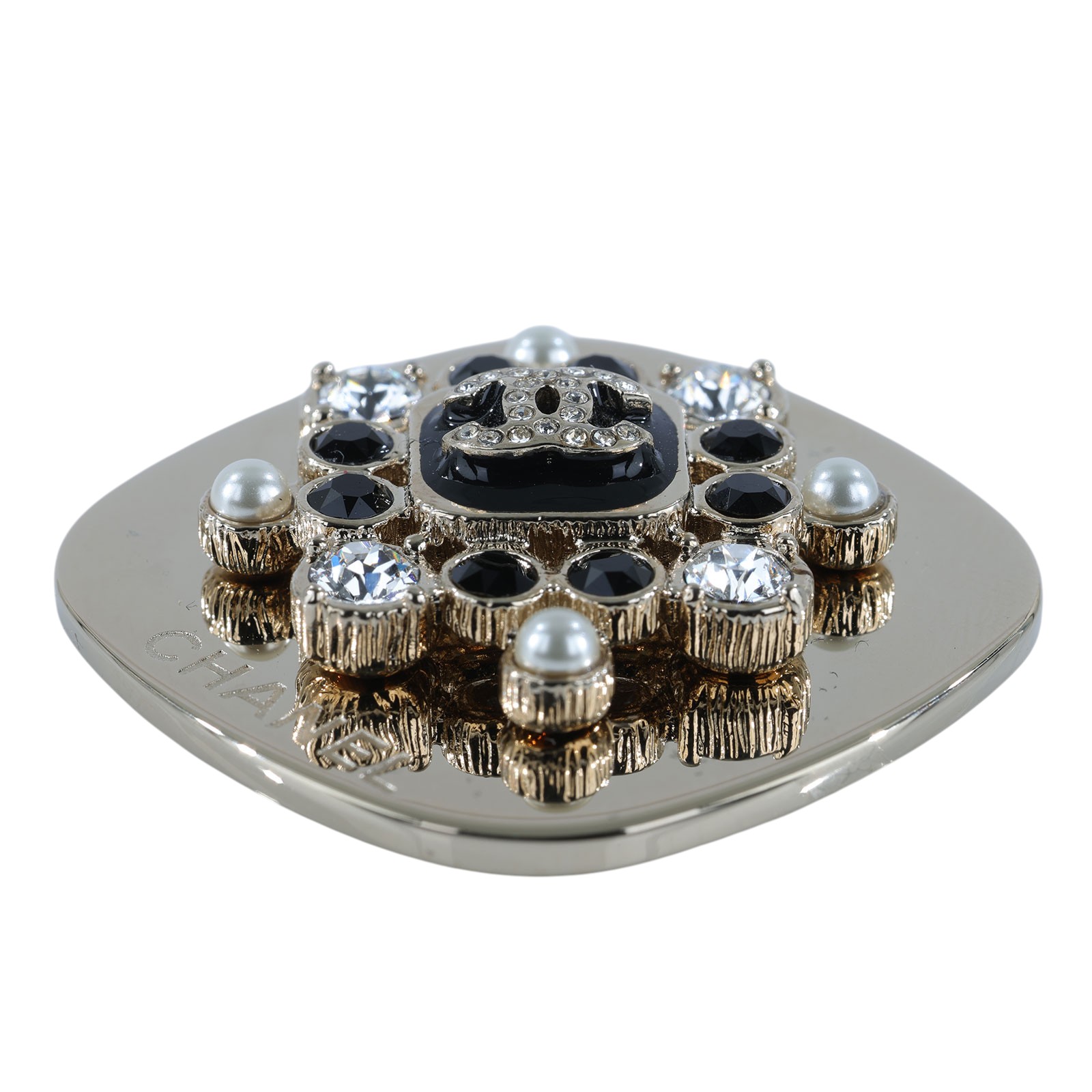 香奈兒 CHANEL 胸針 飾品 G23K 珍珠水鑽黑珠胸針 原廠盒子