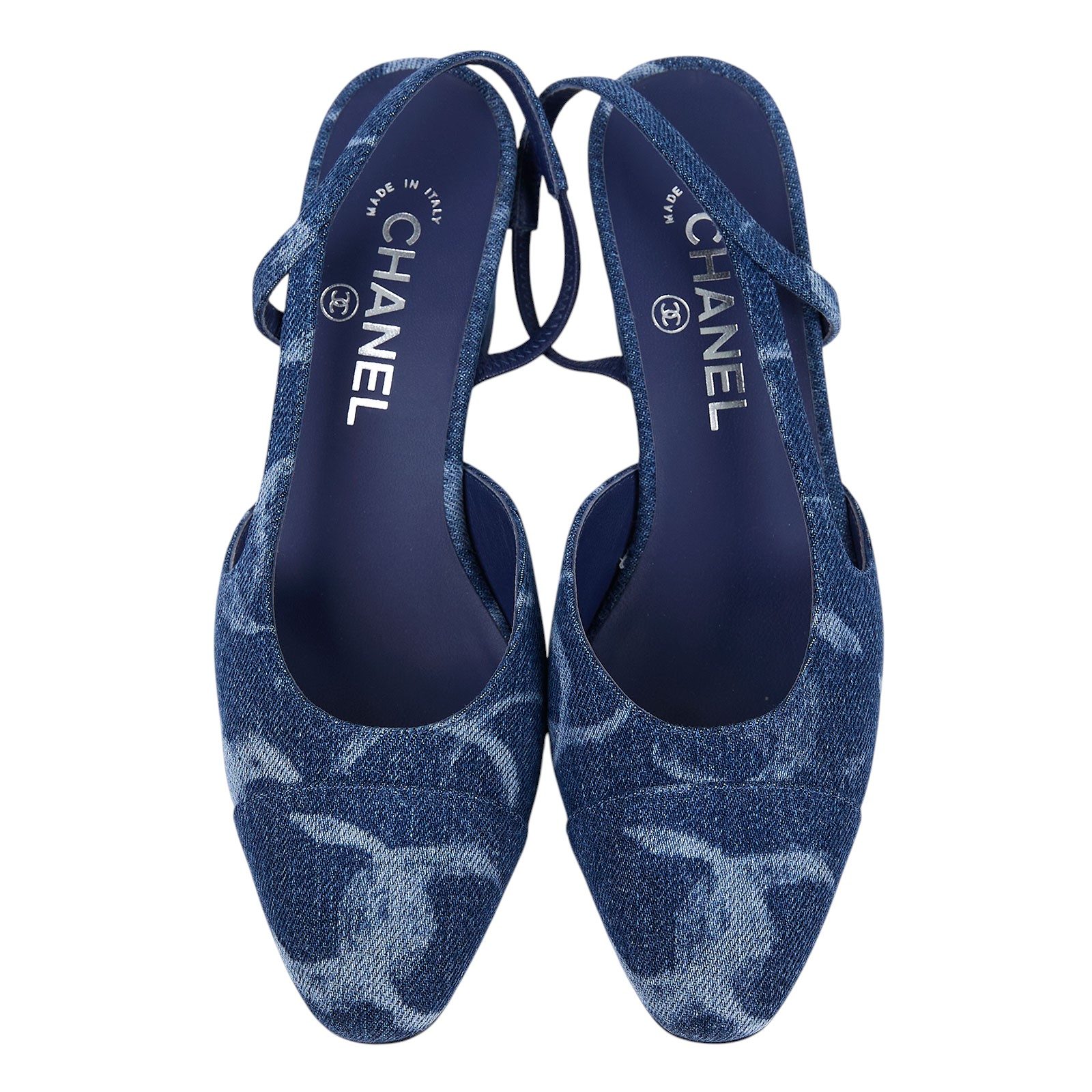 香奈兒 CHANEL 涼鞋 G31319_375 藍雙C丹寧粗跟涼鞋 無附屬品