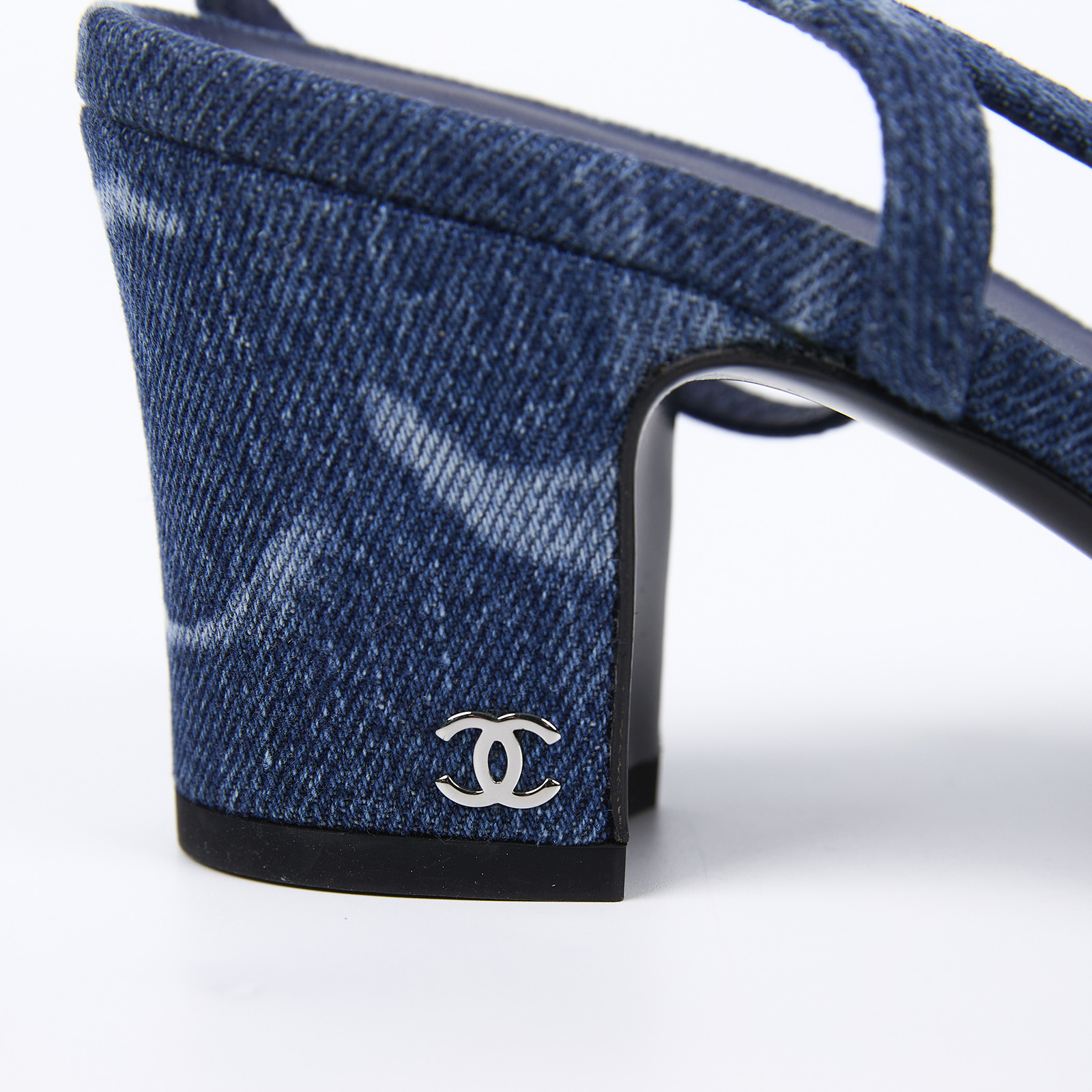 香奈兒 CHANEL 涼鞋 G31319_375 藍雙C丹寧粗跟涼鞋 無附屬品