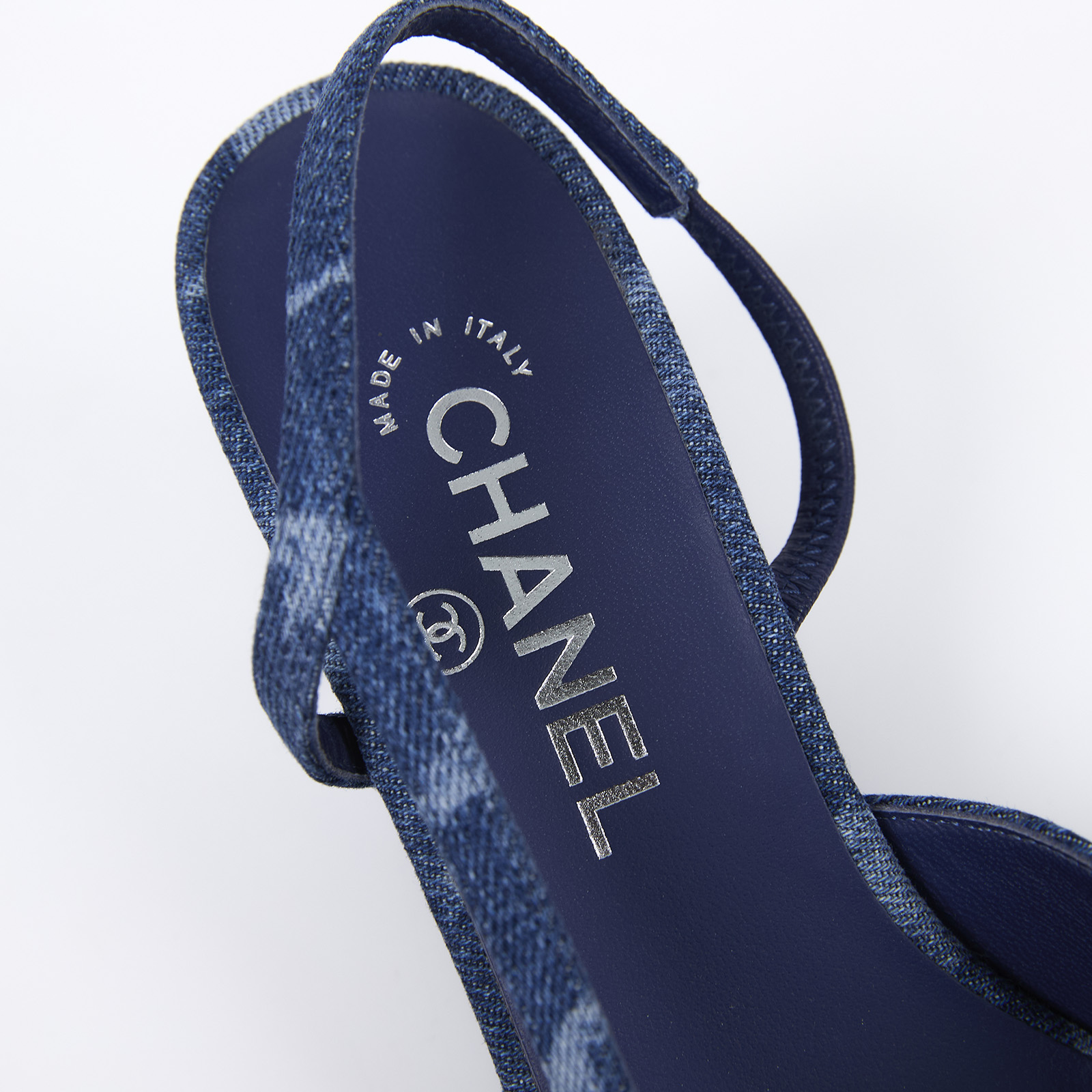 香奈兒 CHANEL 涼鞋 G31319_375 藍雙C丹寧粗跟涼鞋 無附屬品