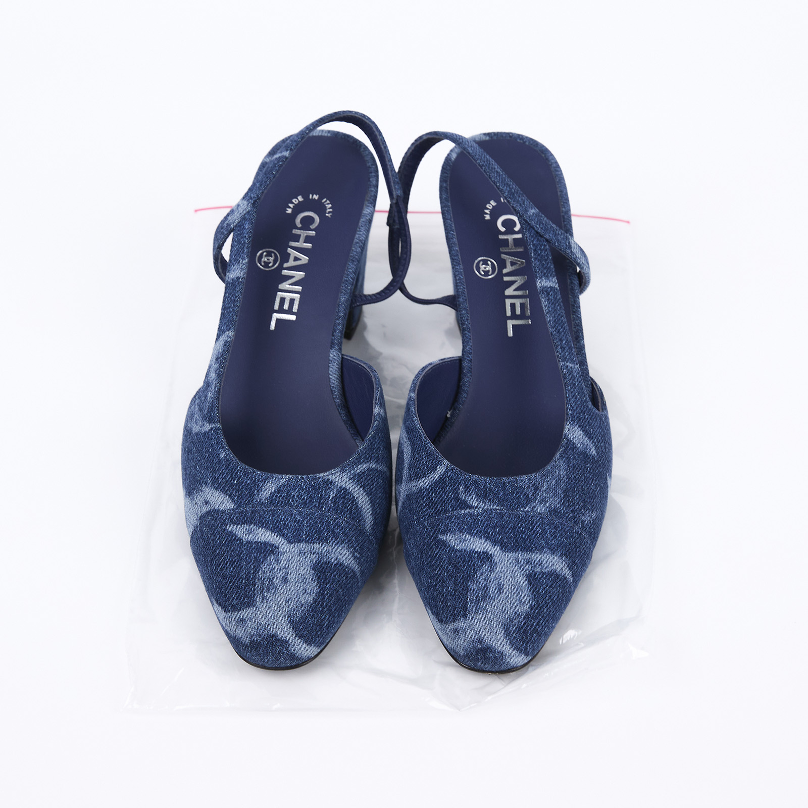 香奈兒 CHANEL 涼鞋 G31319_375 藍雙C丹寧粗跟涼鞋 無附屬品
