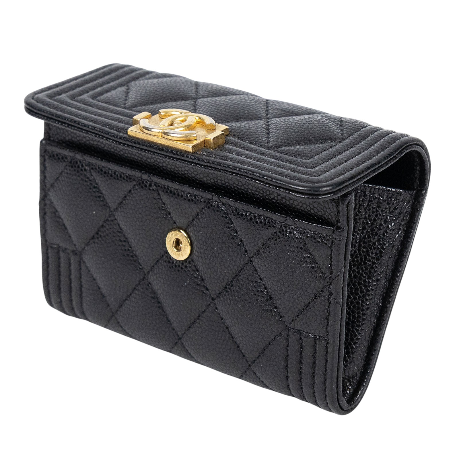 香奈兒 CHANEL BOY 口蓋卡片夾 卡夾 A80603 B01490 30開黑荔枝BOY卡包 原廠盒子/防塵袋/保證卡