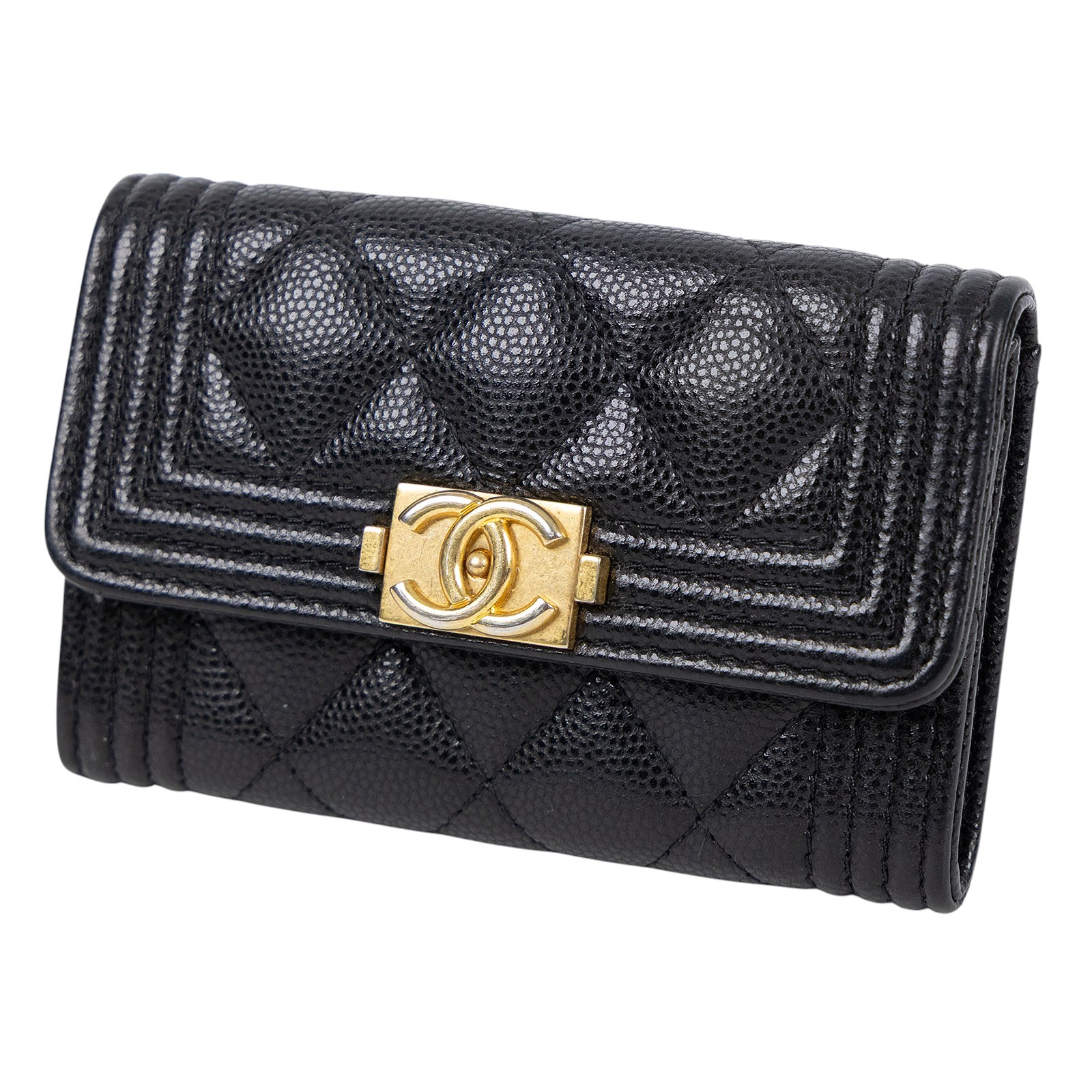 香奈兒 CHANEL BOY 口蓋卡片夾 卡夾 A80603 B01490 30開黑荔枝BOY卡包 原廠盒子/防塵袋/保證卡