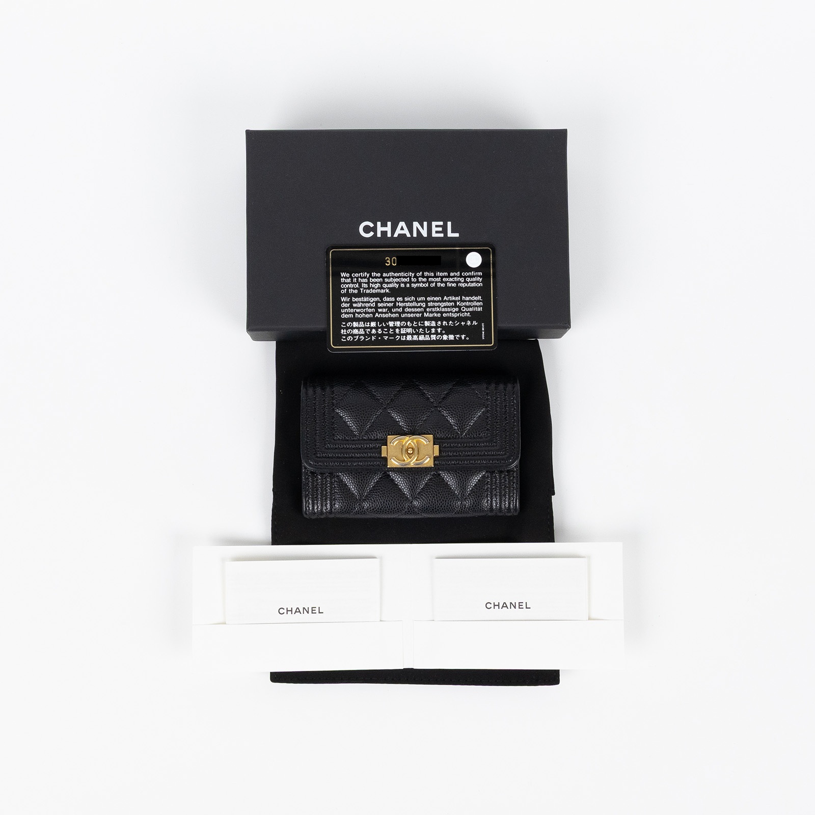 香奈兒 CHANEL BOY 口蓋卡片夾 卡夾 A80603 B01490 30開黑荔枝BOY卡包 原廠盒子/防塵袋/保證卡