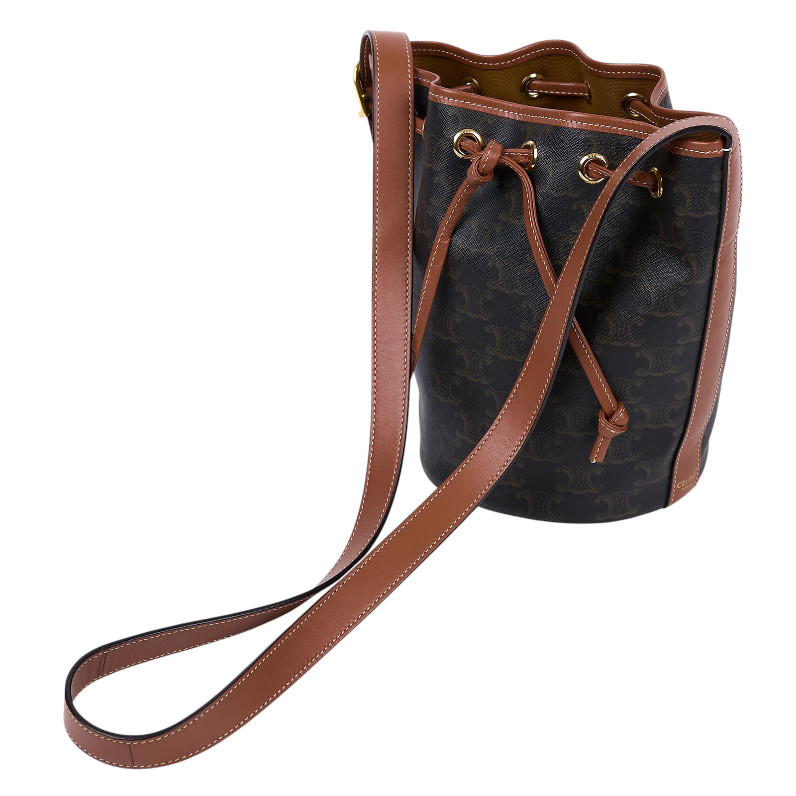 思琳 CELINE Triomphe帆布 小型 索繩 斜背 肩背 水桶包 191142BZJ 原花抽繩水桶包 防塵袋