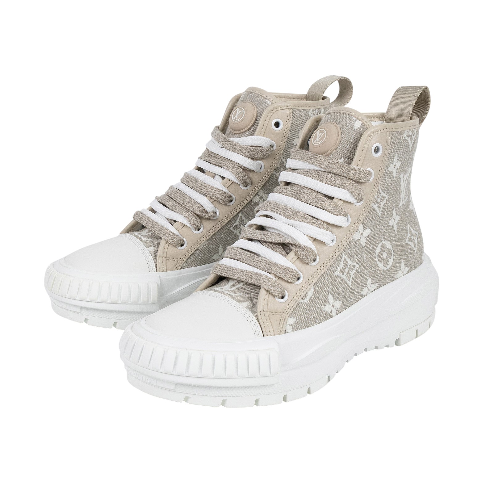 路易威登 LOUIS VUITTON LV Squad 運動鞋 1AB323 奶茶原花中筒帆布鞋 原廠盒子/防塵袋/購買證明