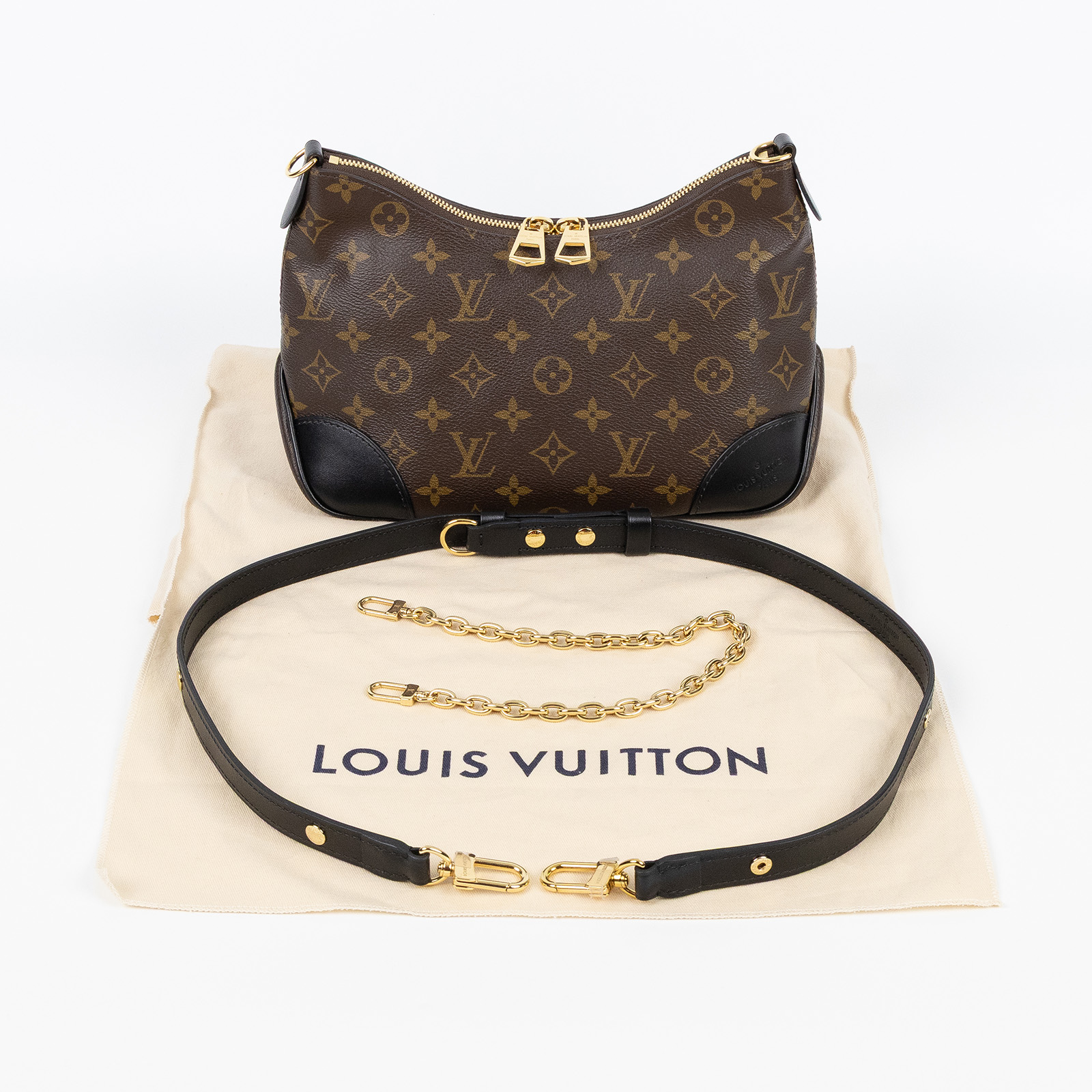 路易威登 LOUIS VUITTON Boulogne 黑色 牛角包 手提 斜肩背包 M45831 晶片款 原花Boulogne PM 防塵袋