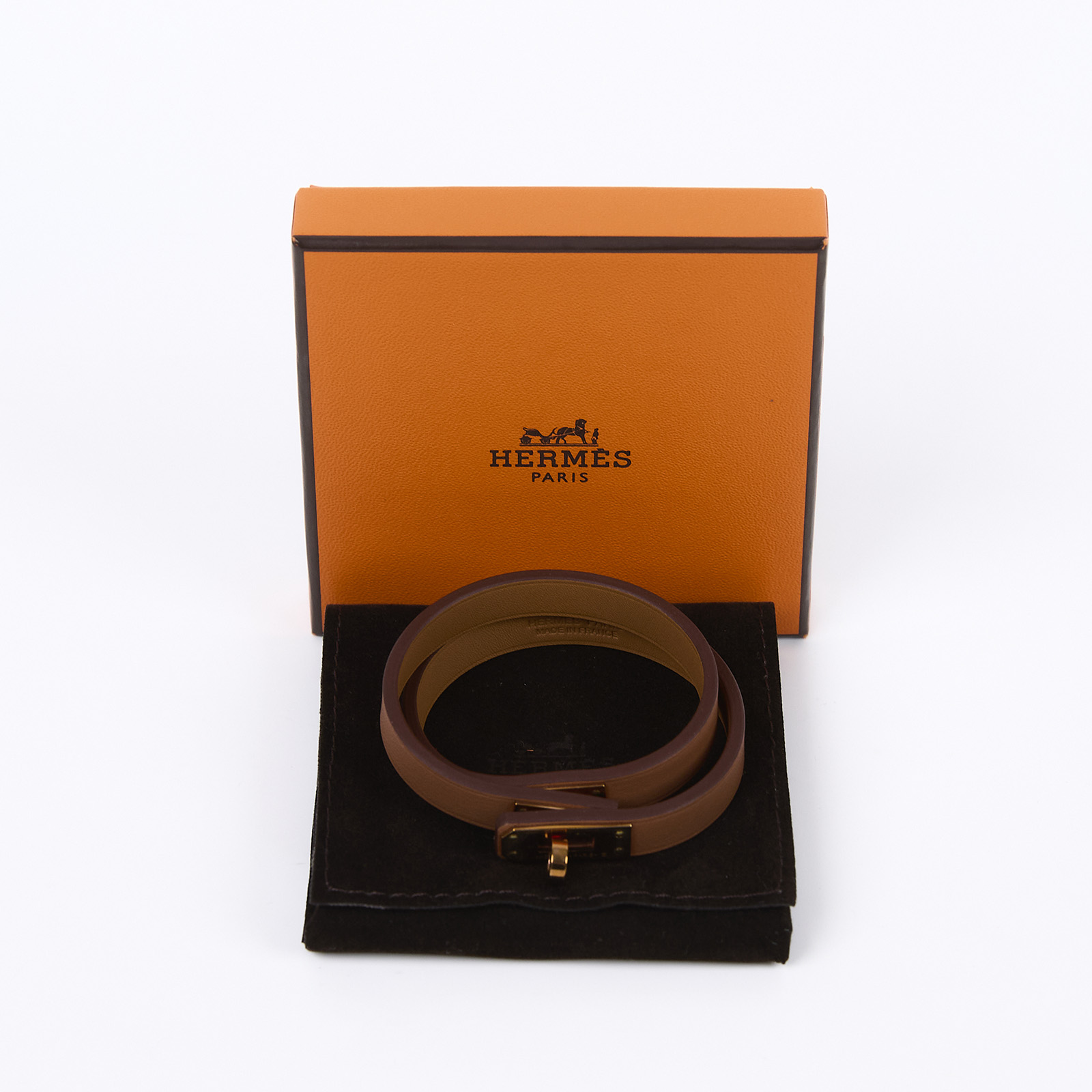 愛馬仕 Hermes Kelly Double Tour 雙圈手環 金棕色 金色五金 H081182CC37T2 KELLY手環 T2 原廠盒子/防塵袋