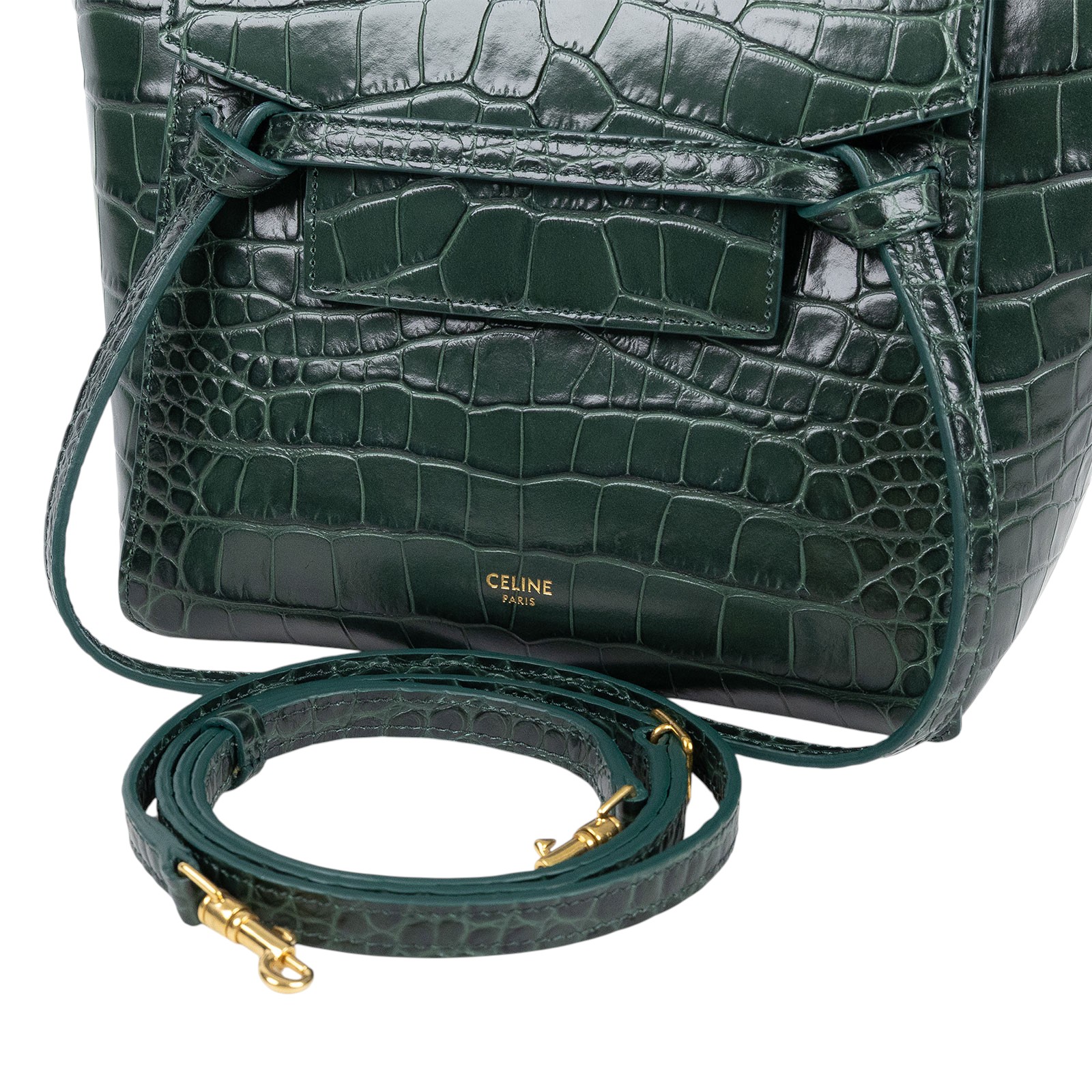 思琳 CELINE Belt 鱷魚皮壓紋 袖珍型 肩背 手提 鯰魚包  189003BTE 綠鱷魚壓紋BELT 背帶