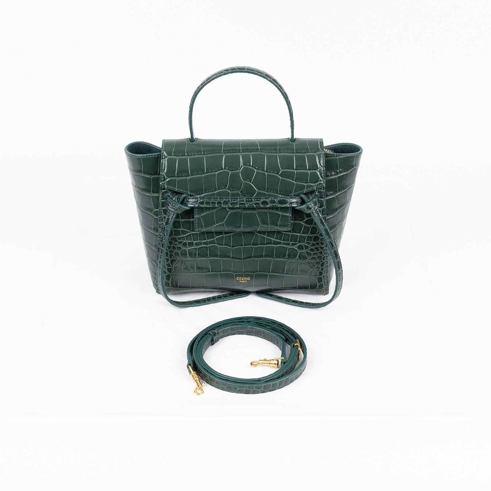 思琳 CELINE Belt 鱷魚皮壓紋 袖珍型 肩背 手提 鯰魚包  189003BTE 綠鱷魚壓紋BELT 背帶