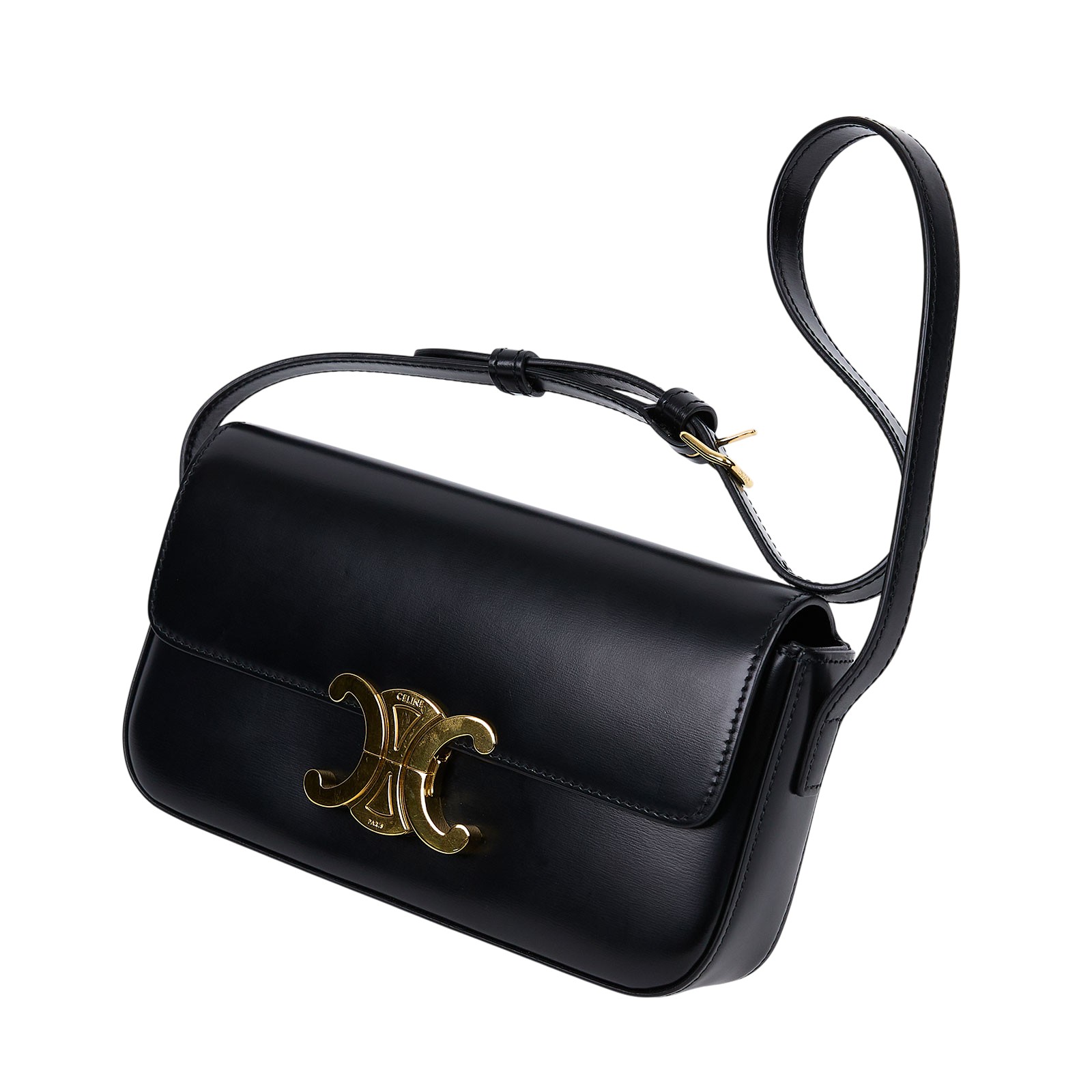 思琳 CELINE Claude 亮面牛皮革 凱旋門 肩背包 194143BF 黑金凱旋肩背包 無附屬品