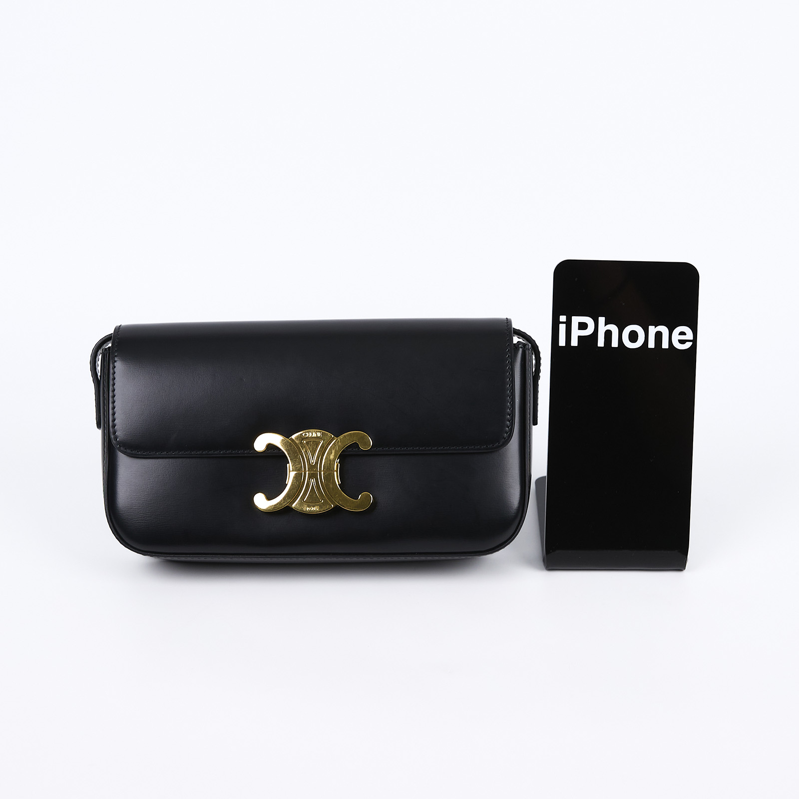 思琳 CELINE Claude 亮面牛皮革 凱旋門 肩背包 194143BF 黑金凱旋肩背包 無附屬品