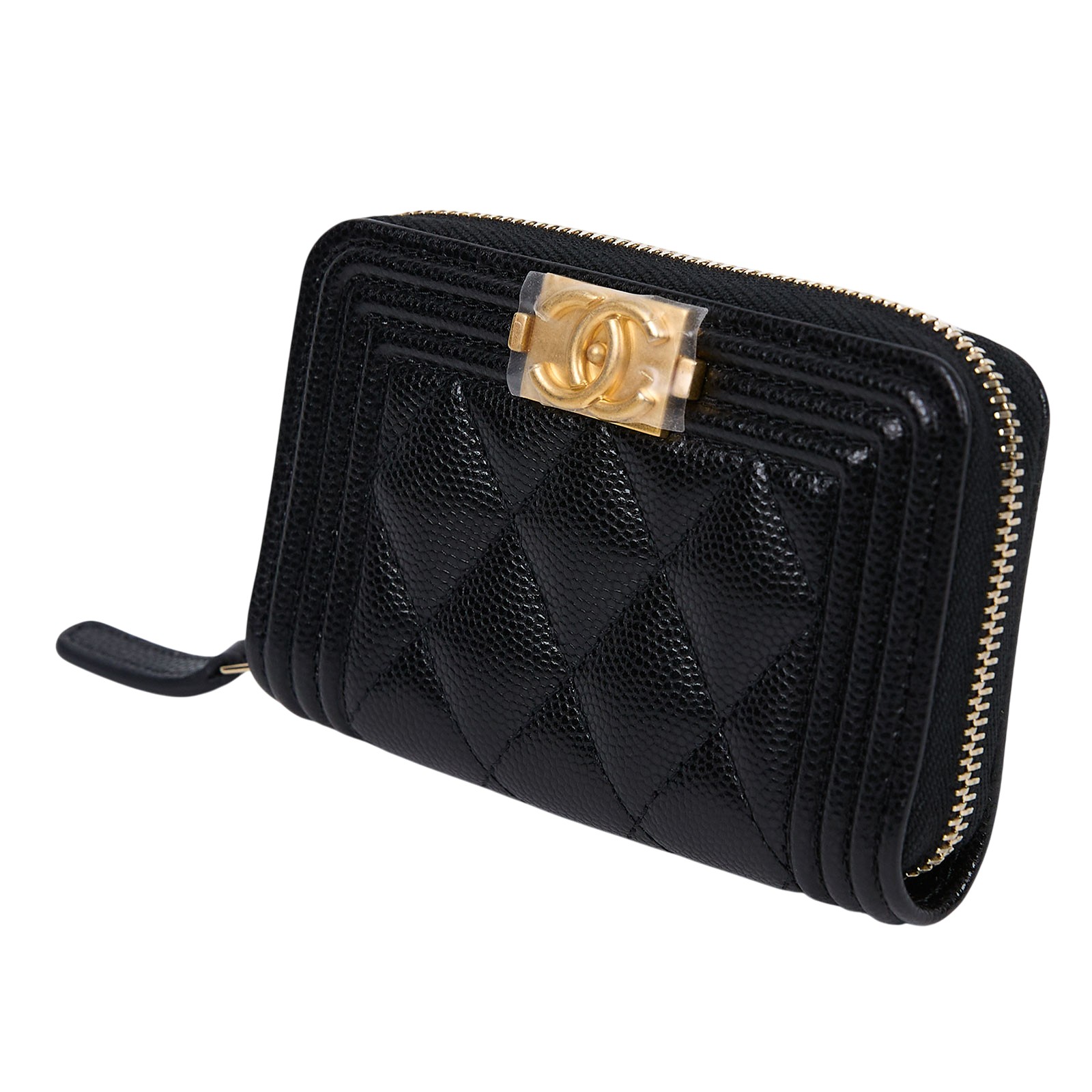 香奈兒 CHANEL BOY 拉鍊 零錢包 A80602 晶片款 黑色BOY拉鍊卡包 原廠盒子/防塵袋