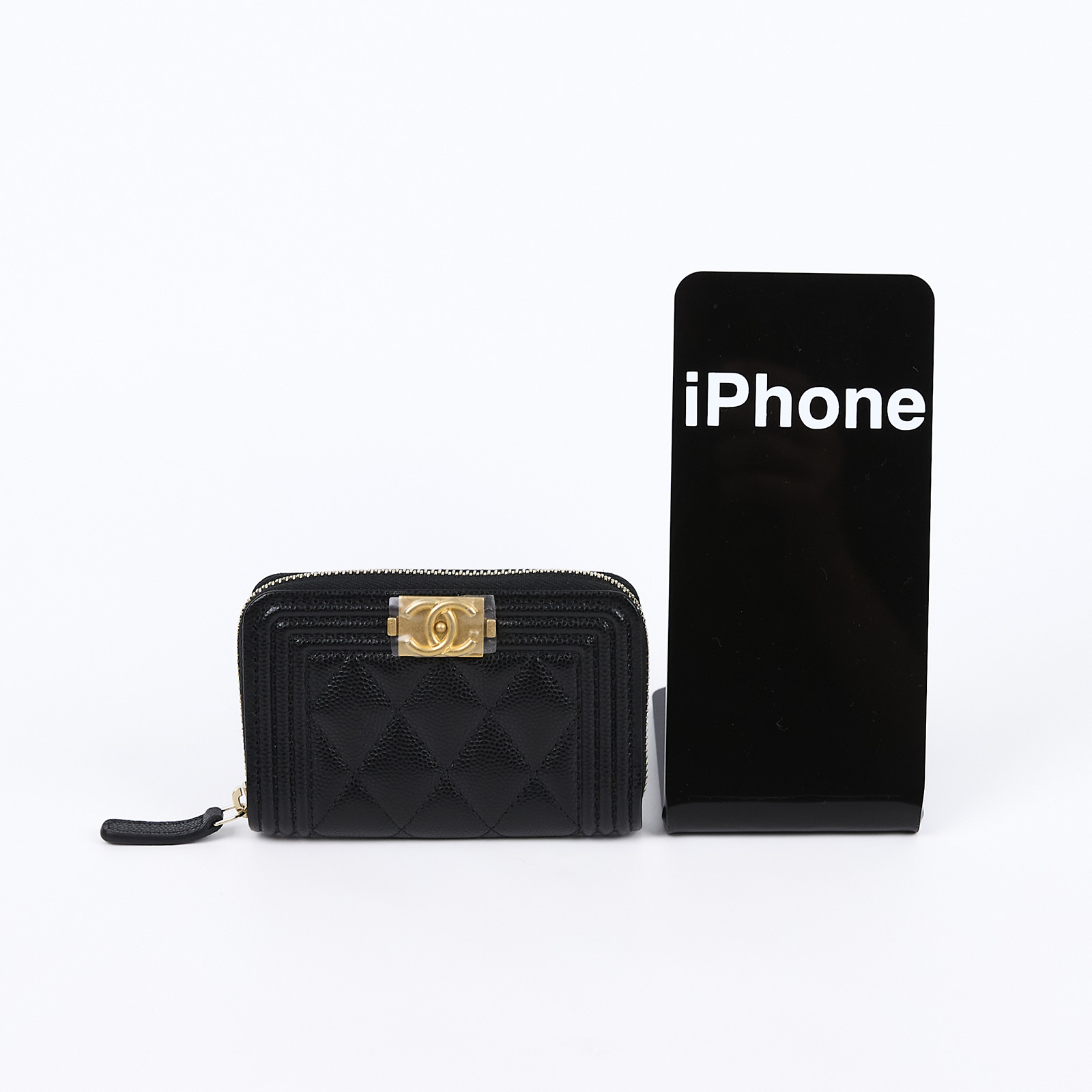 香奈兒 CHANEL BOY 拉鍊 零錢包 A80602 晶片款 黑色BOY拉鍊卡包 原廠盒子/防塵袋