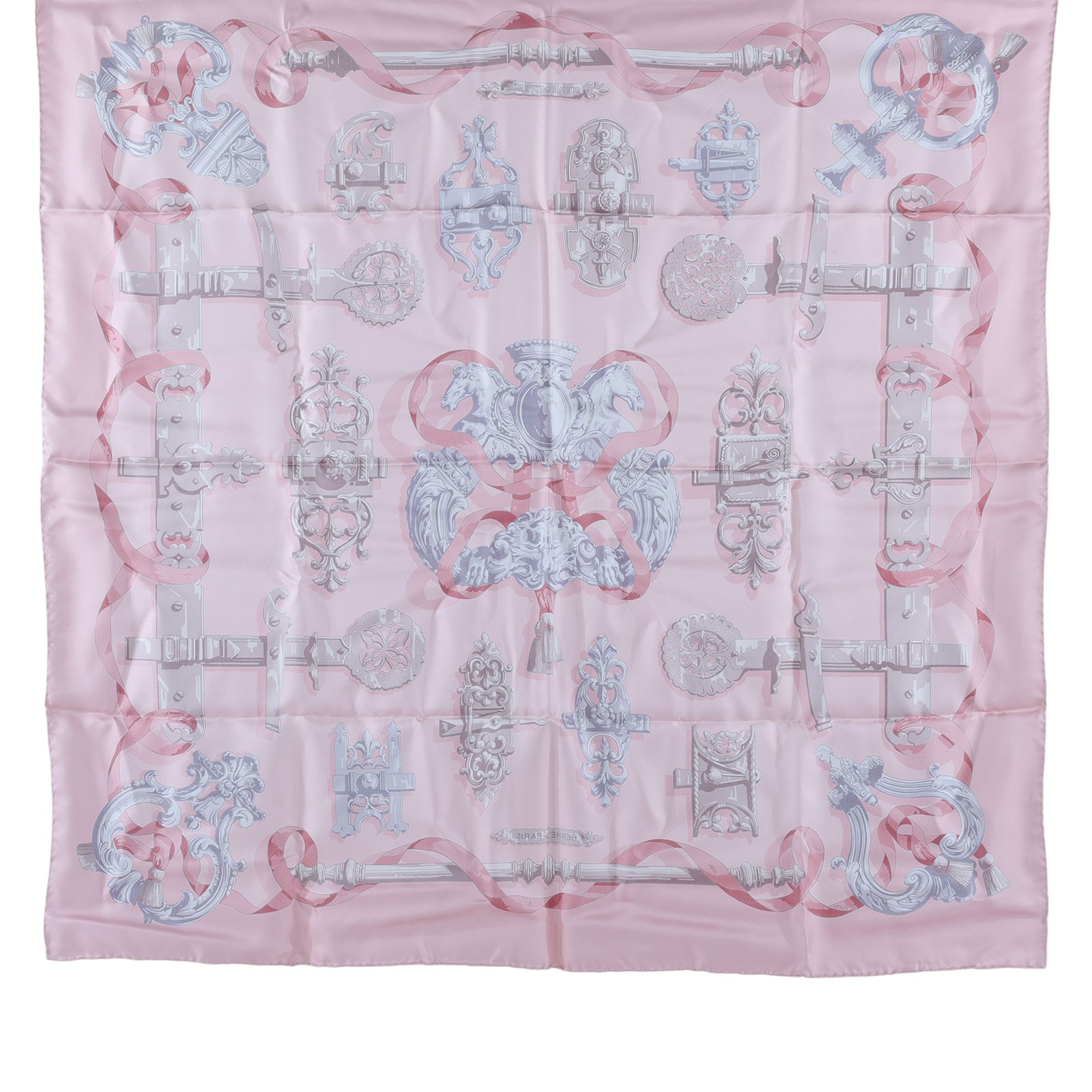 愛馬仕 Hermes Ferronnerie scarf 90 絲巾  粉圖騰絲巾 原廠盒子