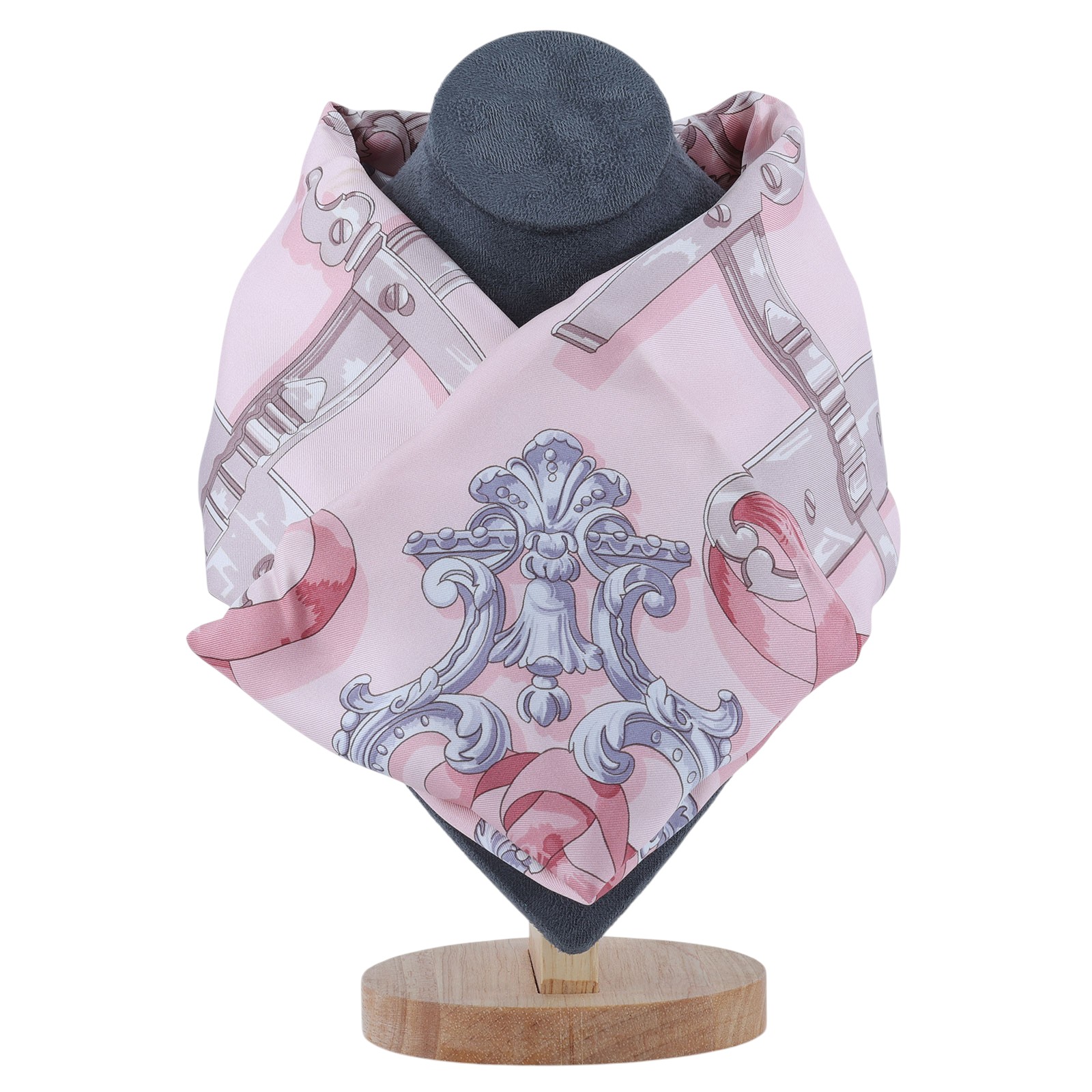 愛馬仕 Hermes Ferronnerie scarf 90 絲巾  粉圖騰絲巾 原廠盒子