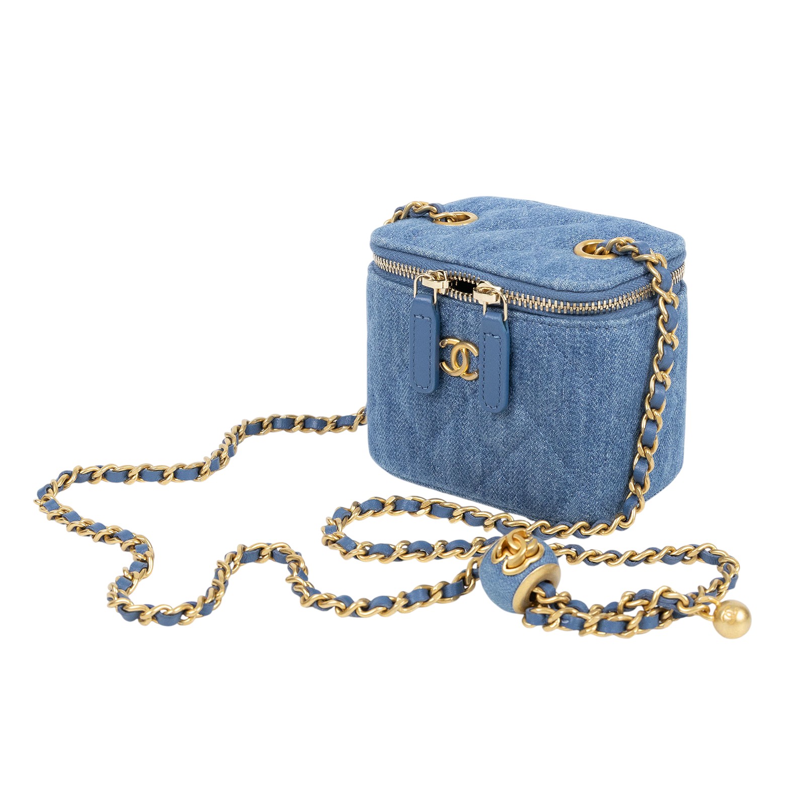 香奈兒 CHANEL Vavnity 金球 斜背 化妝包 AP1447_DENIM 31開單寧金球MINI VANITY 防塵袋/保證卡