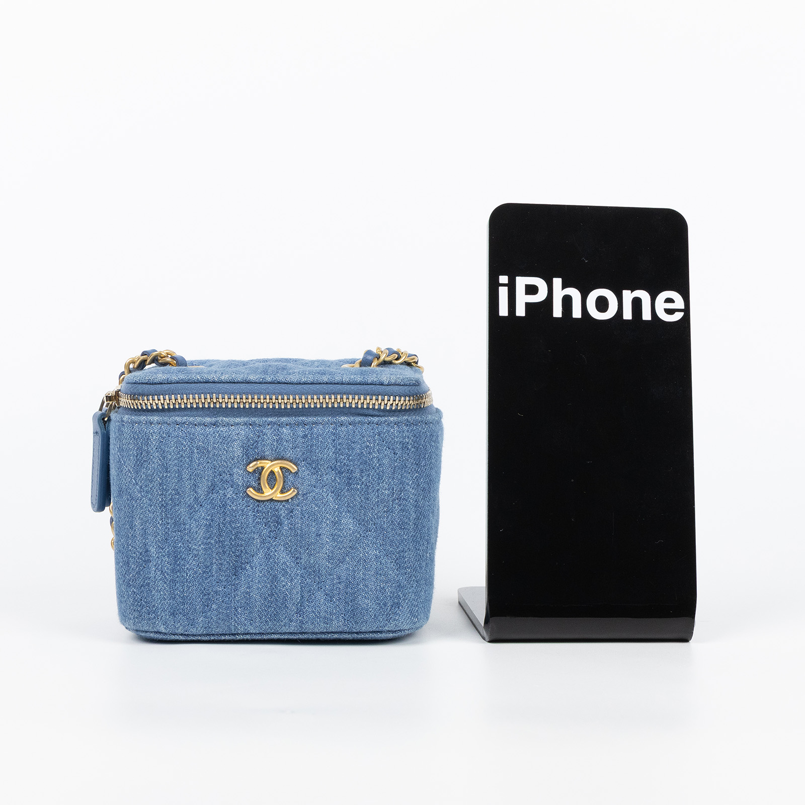 香奈兒 CHANEL Vavnity 金球 斜背 化妝包 AP1447_DENIM 31開單寧金球MINI VANITY 防塵袋/保證卡