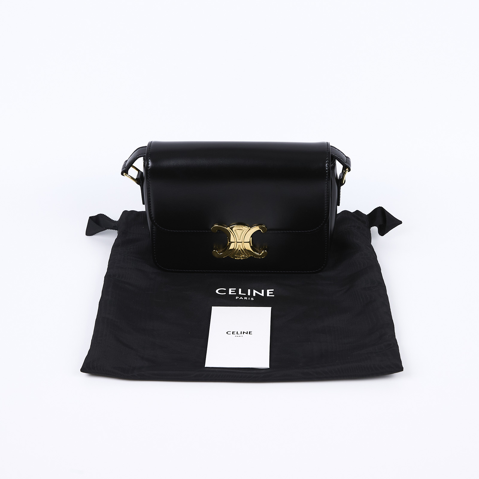 思琳 CELINE 亮面牛皮革 Teen Triomphe 凱旋門 肩背包 188423BF4 黑TEEN TRIOMPHE肩背包 防塵袋