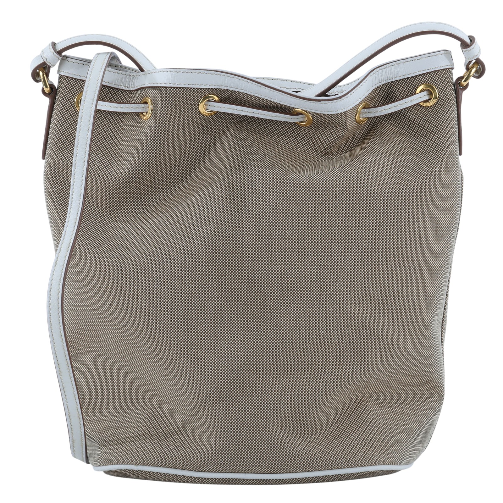 普拉達 PRADA Duet Re-Nylon 水桶袋 1BH038_UCW 白邊墨綠水桶包 防塵袋/保證卡