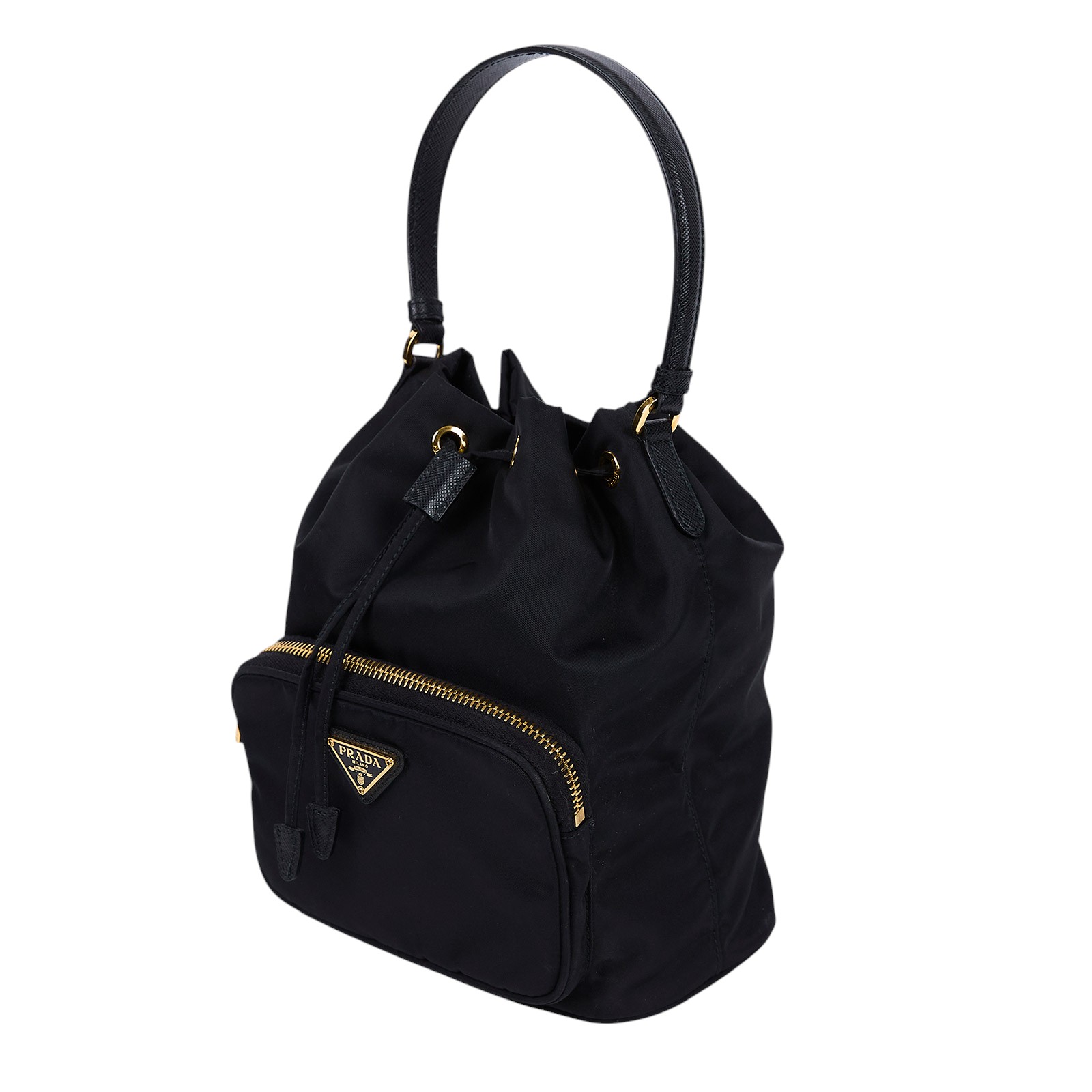 普拉達 PRADA Duet Re-Nylon 水桶袋 1BH038_RV44 黑尼龍水桶包 無附屬品