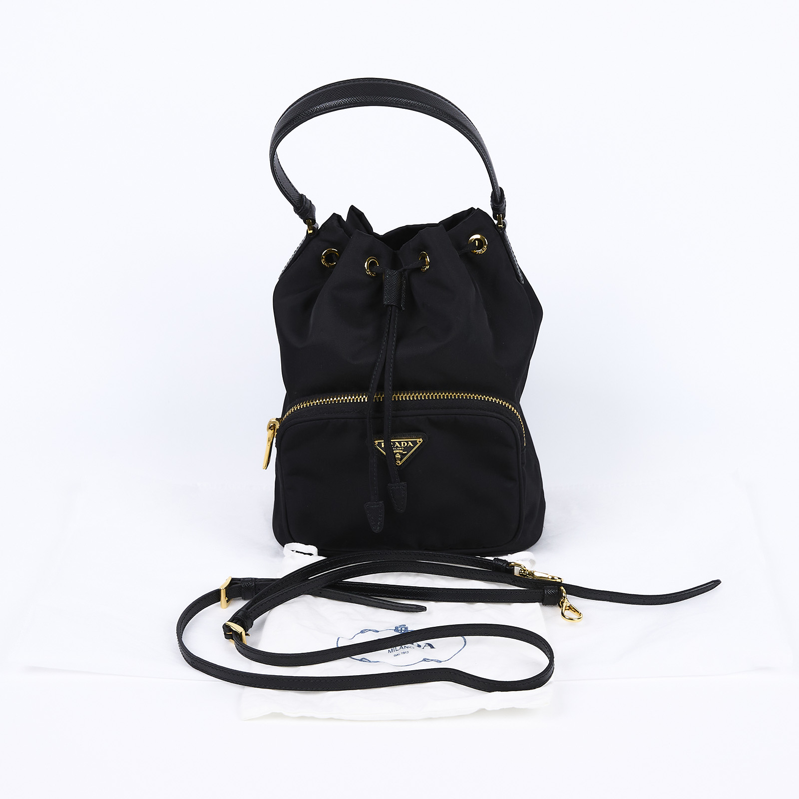 普拉達 PRADA Duet Re-Nylon 水桶袋 1BH038_RV44 黑尼龍水桶包 無附屬品