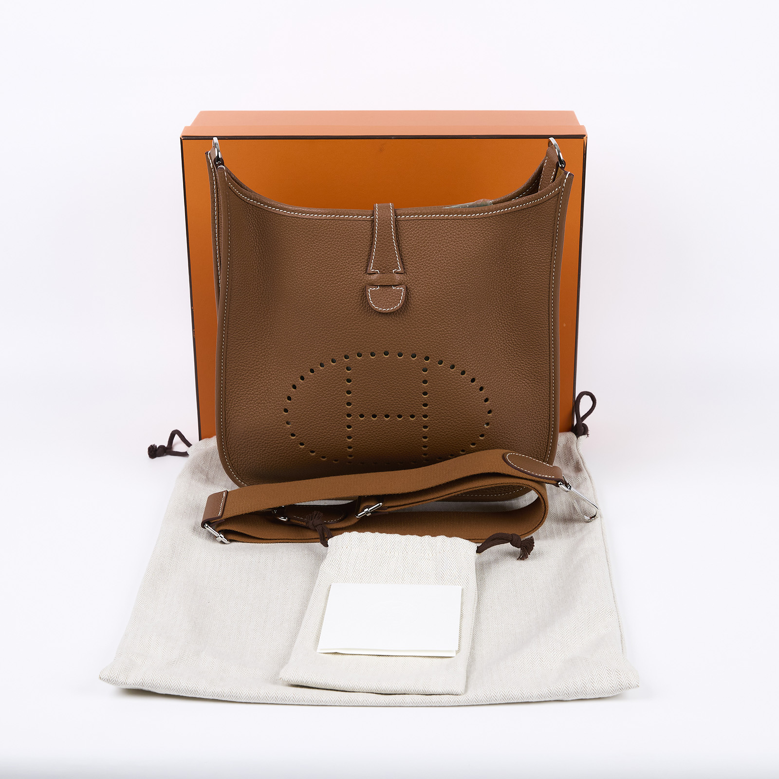 愛馬仕 Hermes Evelyne Bag 伊芙琳包 29 馬蹄型 EV29 U刻 金棕EVELYNE29 原廠盒子/防塵袋/背帶